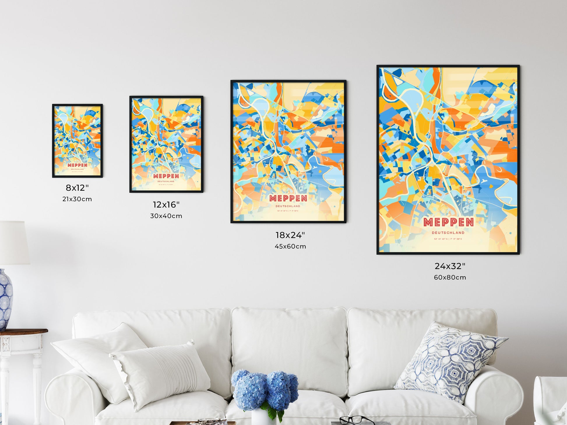 Colorful MEPPEN GERMANY Fine Art Map Blue Orange