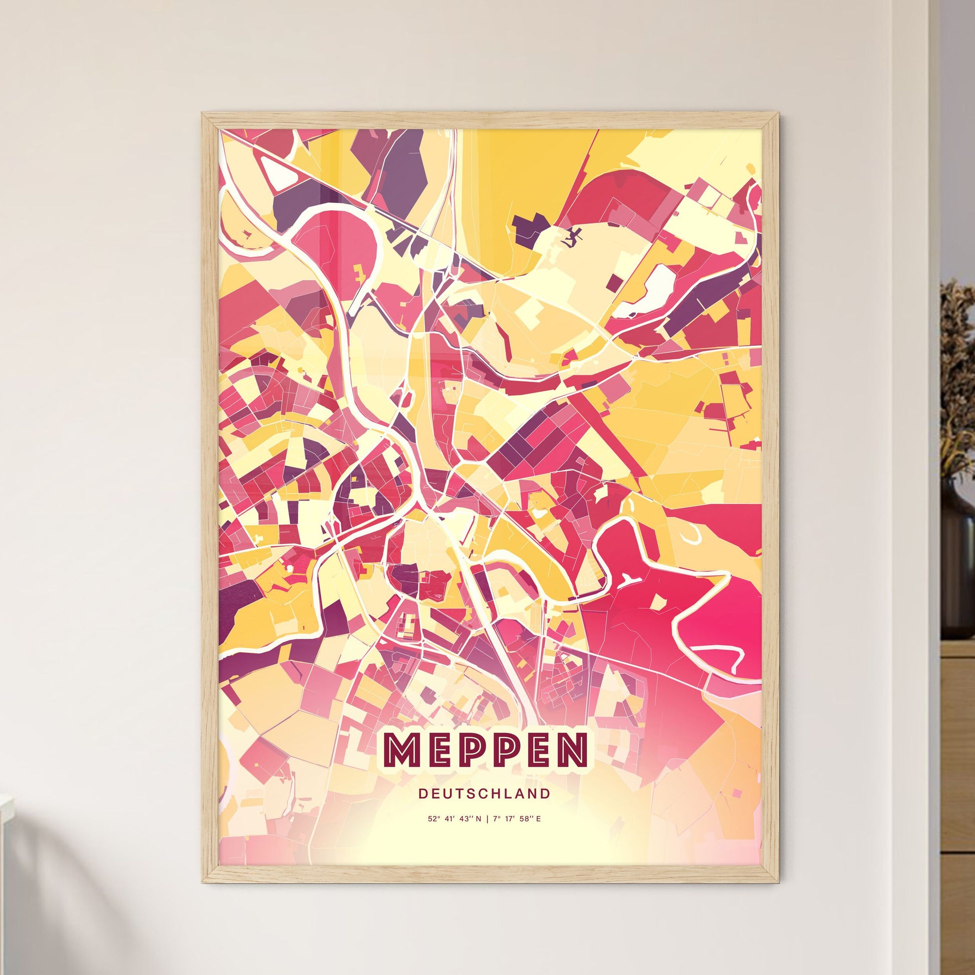 Colorful MEPPEN GERMANY Fine Art Map Hot Red