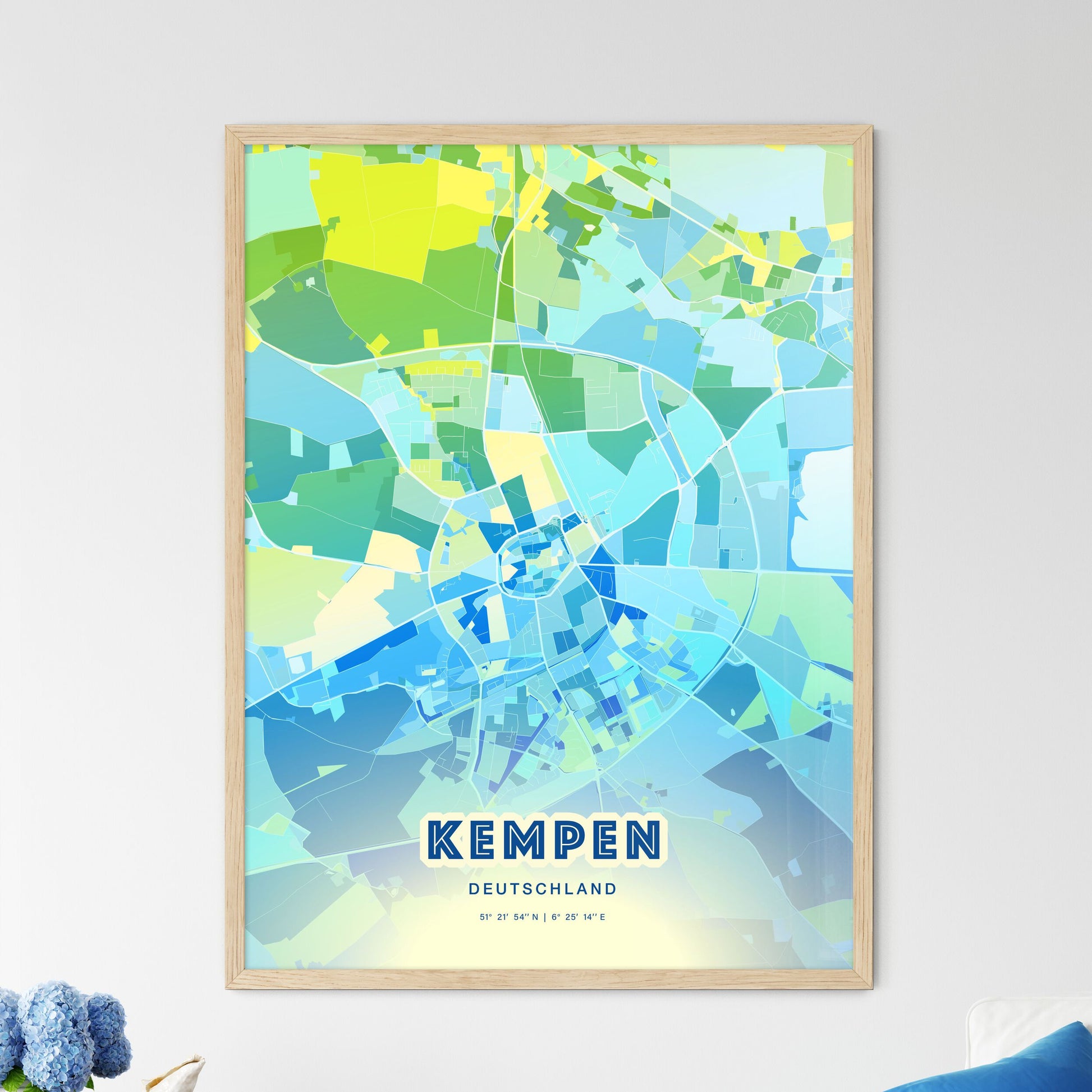 Colorful KEMPEN GERMANY Fine Art Map Cool Blue