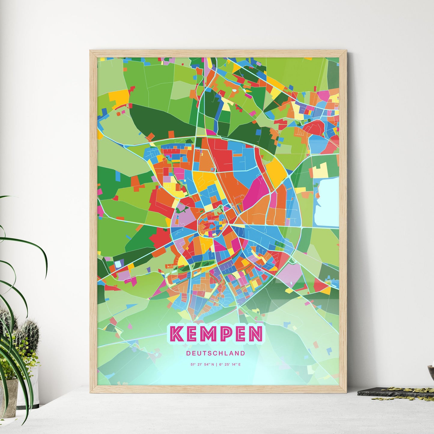Colorful KEMPEN GERMANY Fine Art Map Crazy Colors