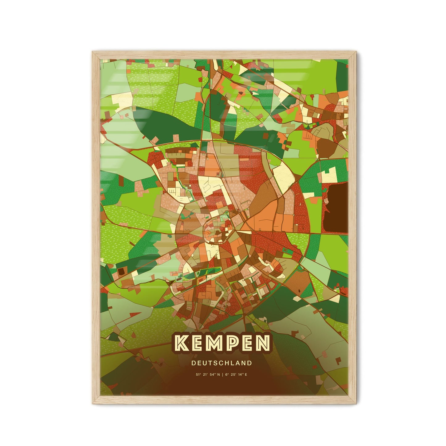 Colorful KEMPEN GERMANY Fine Art Map Farmhouse