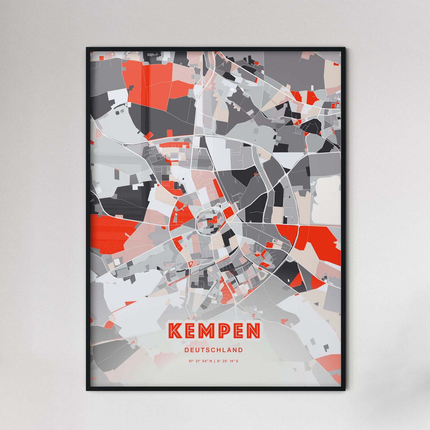 Colorful KEMPEN GERMANY Fine Art Map Modern