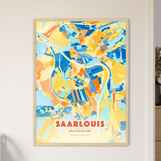 Colorful SAARLOUIS GERMANY Fine Art Map Blue Orange