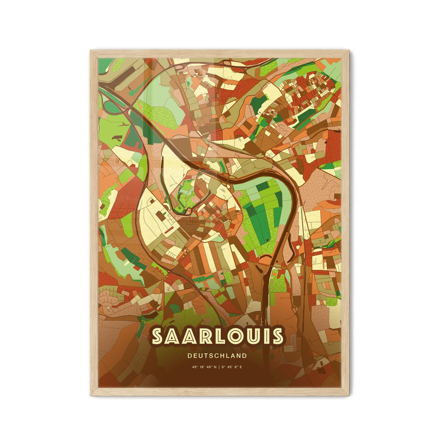 Colorful SAARLOUIS GERMANY Fine Art Map Farmhouse