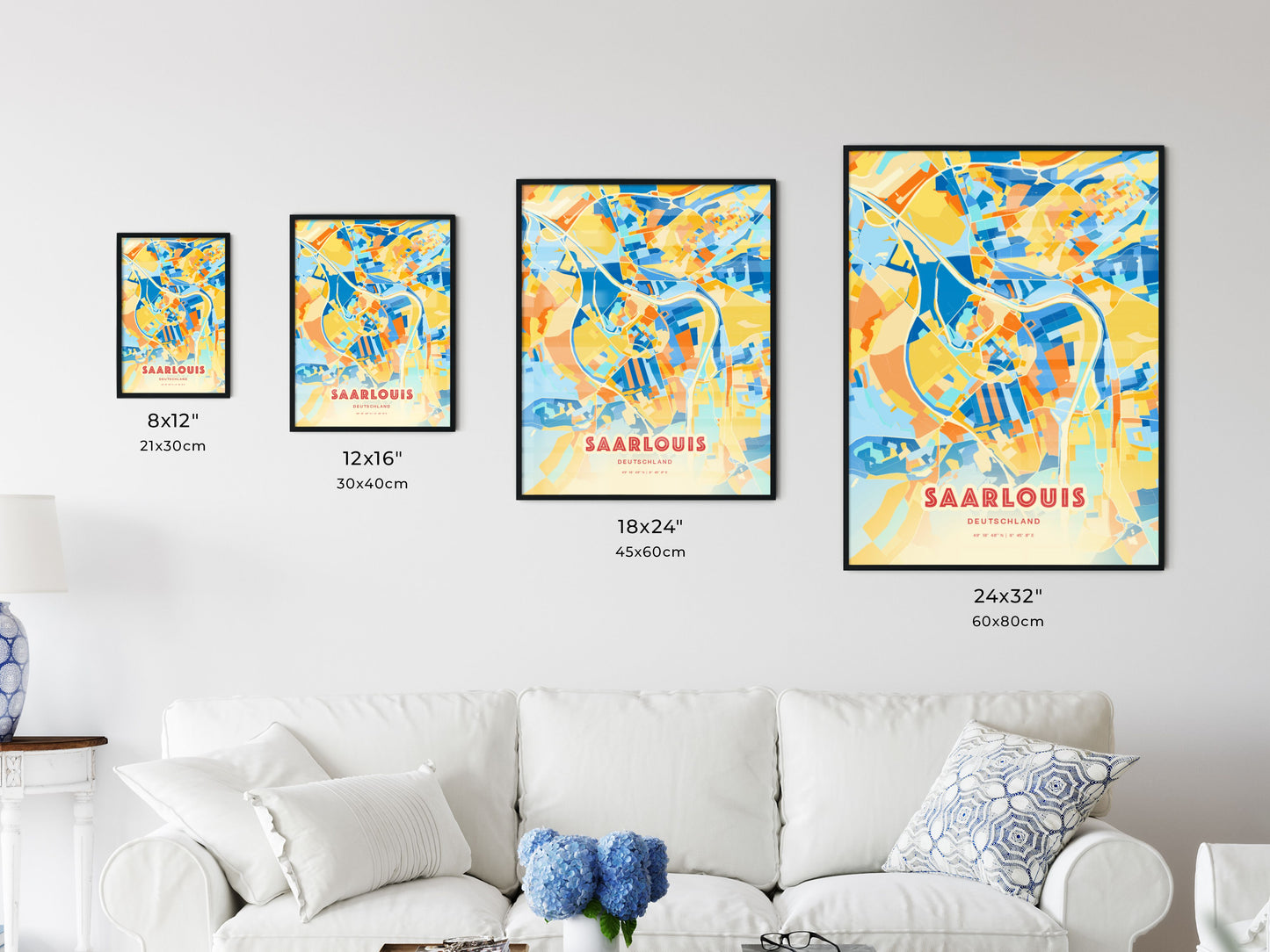 Colorful SAARLOUIS GERMANY Fine Art Map Blue Orange