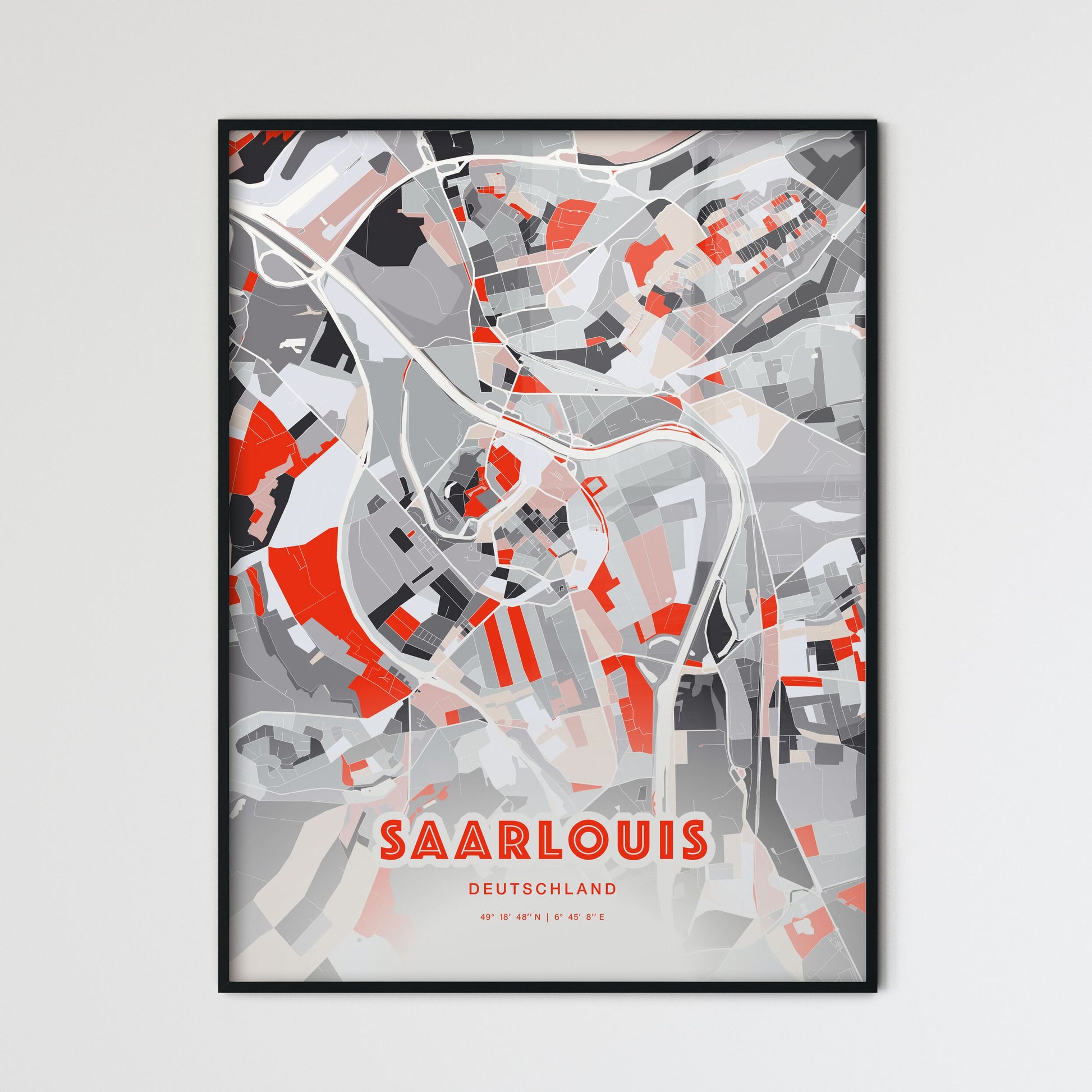 Colorful SAARLOUIS GERMANY Fine Art Map Modern