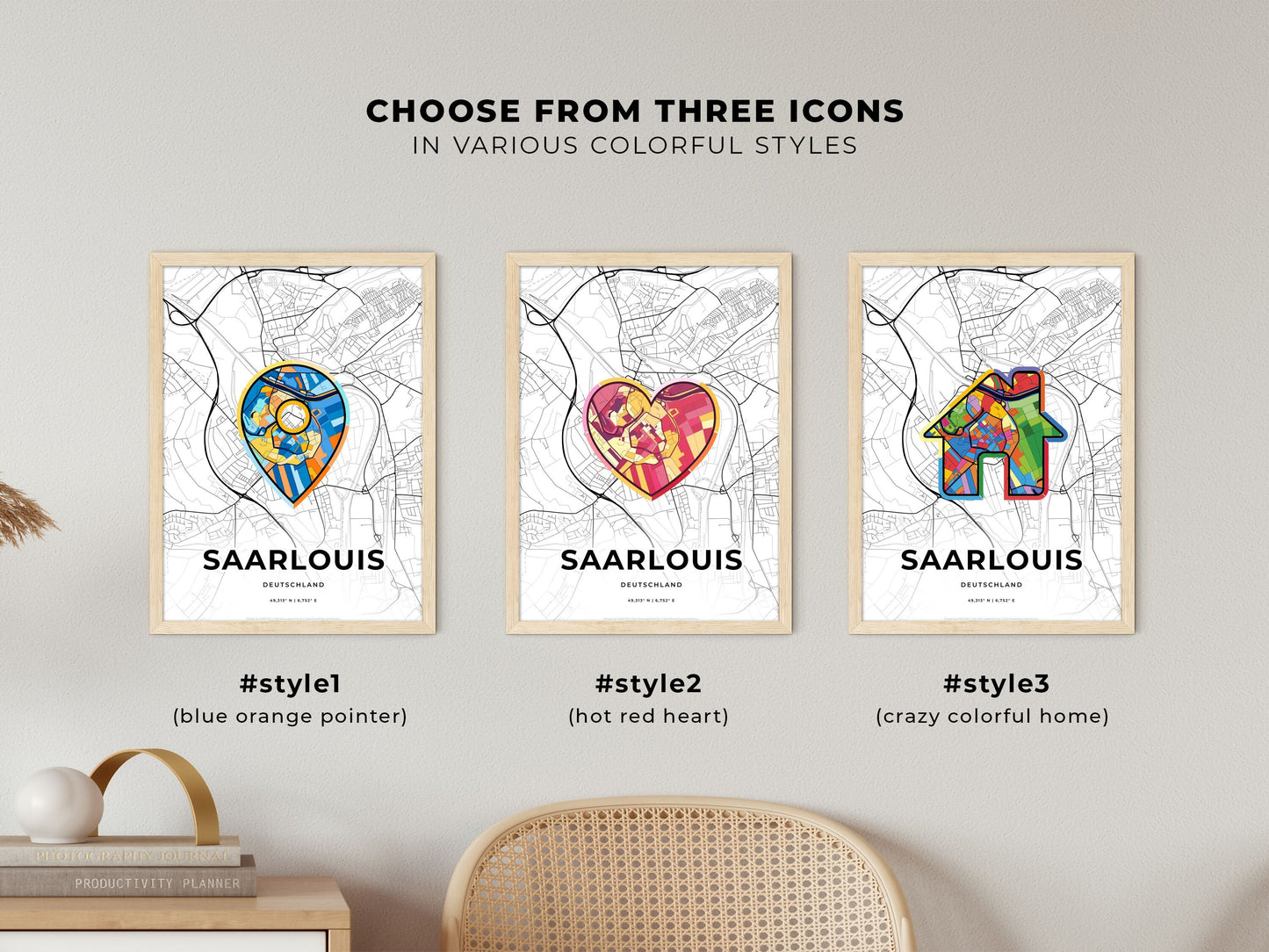 Saarlouis Germany maps with colorful icons