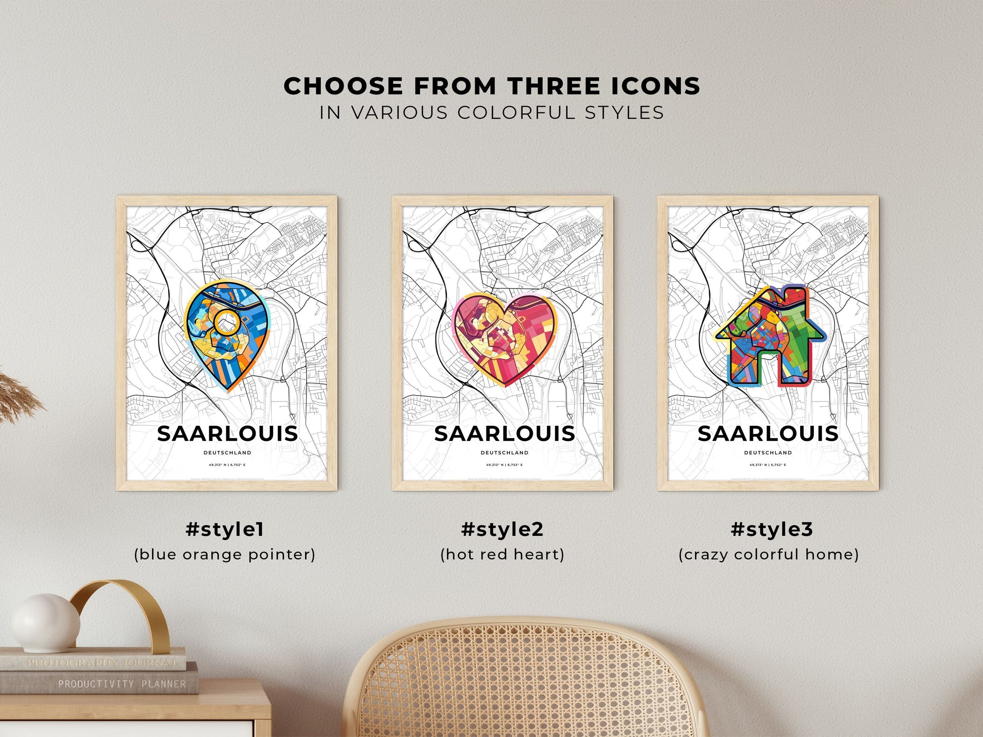 Saarlouis Germany maps with colorful icons