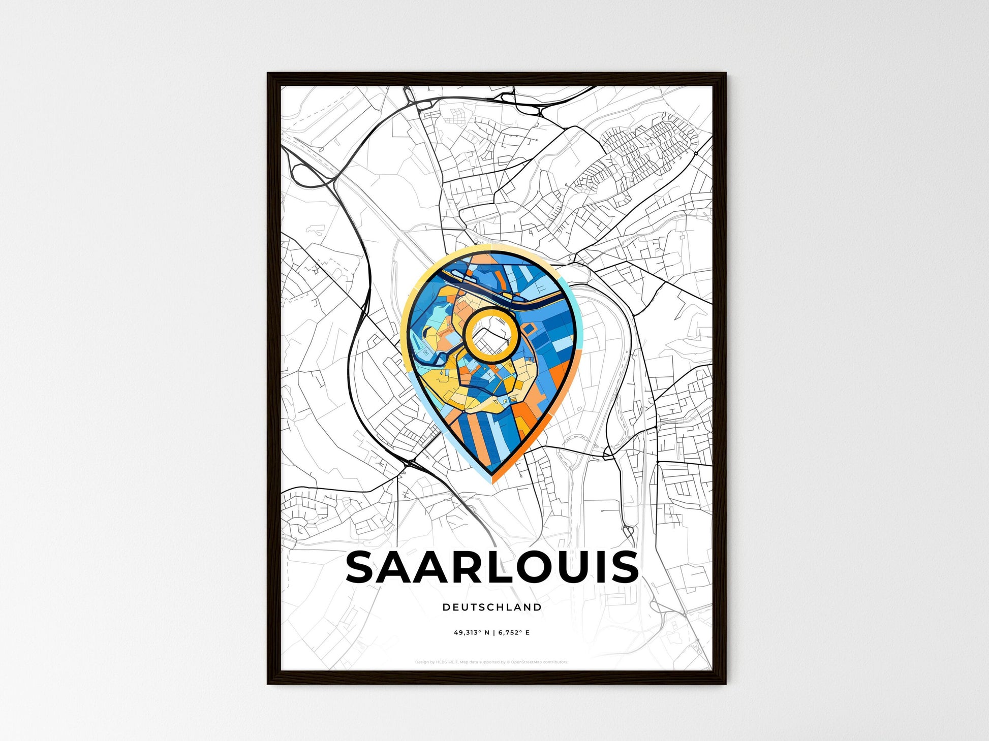 Saarlouis Germany wedding art map with pointer icon