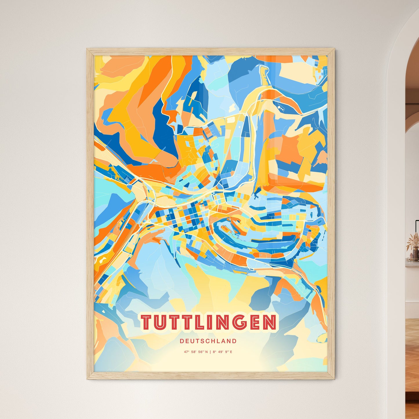 Colorful TUTTLINGEN GERMANY Fine Art Map Blue Orange