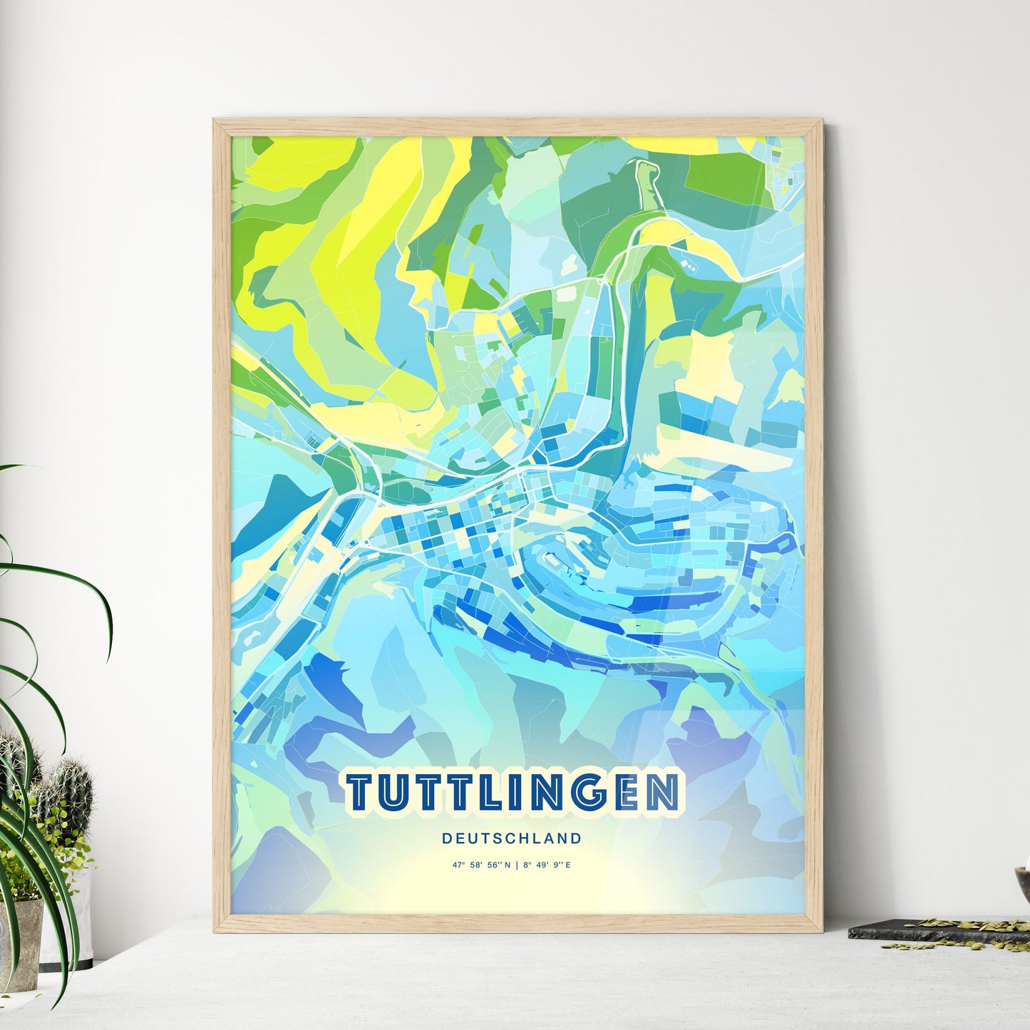 Colorful TUTTLINGEN GERMANY Fine Art Map Cool Blue