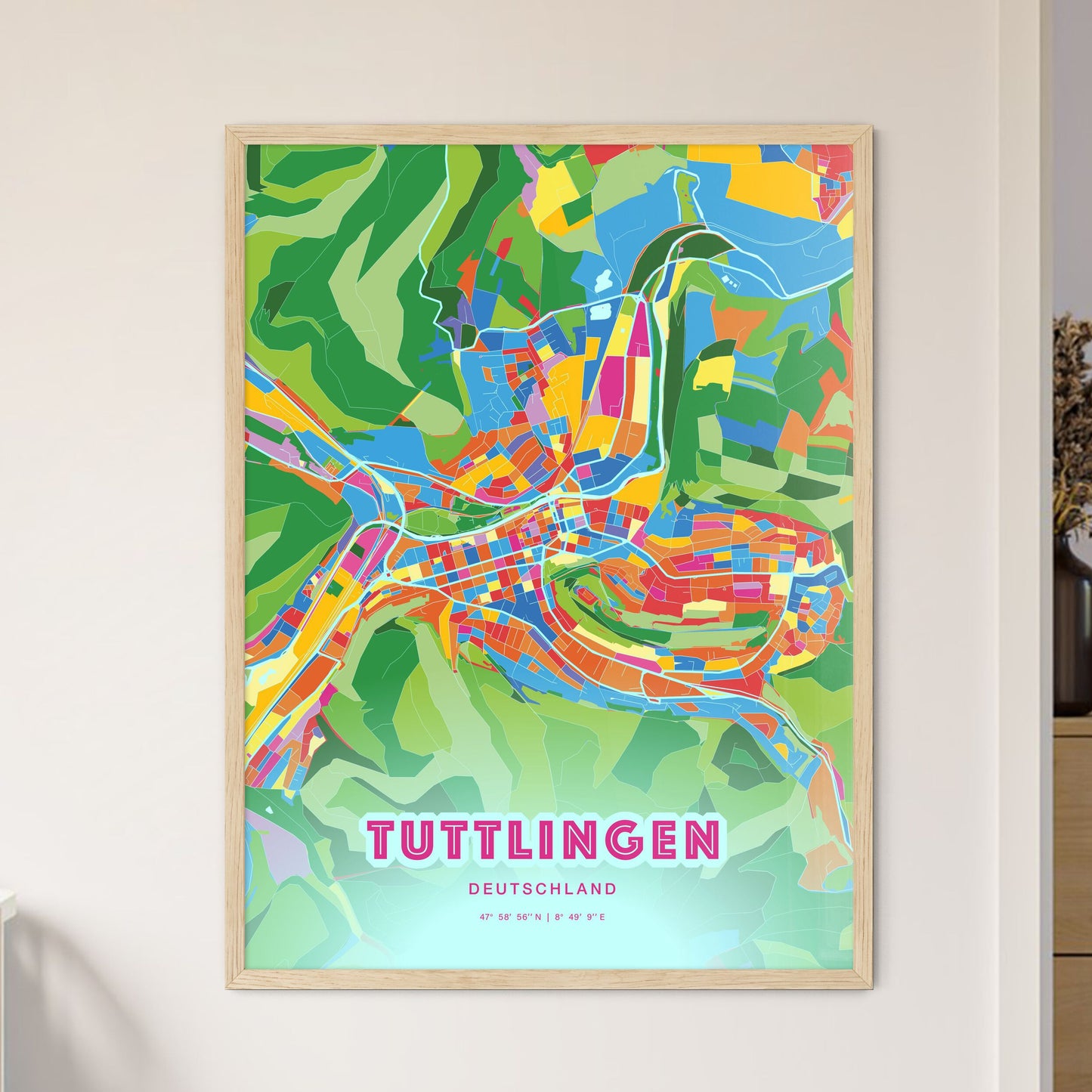 Colorful TUTTLINGEN GERMANY Fine Art Map Crazy Colors