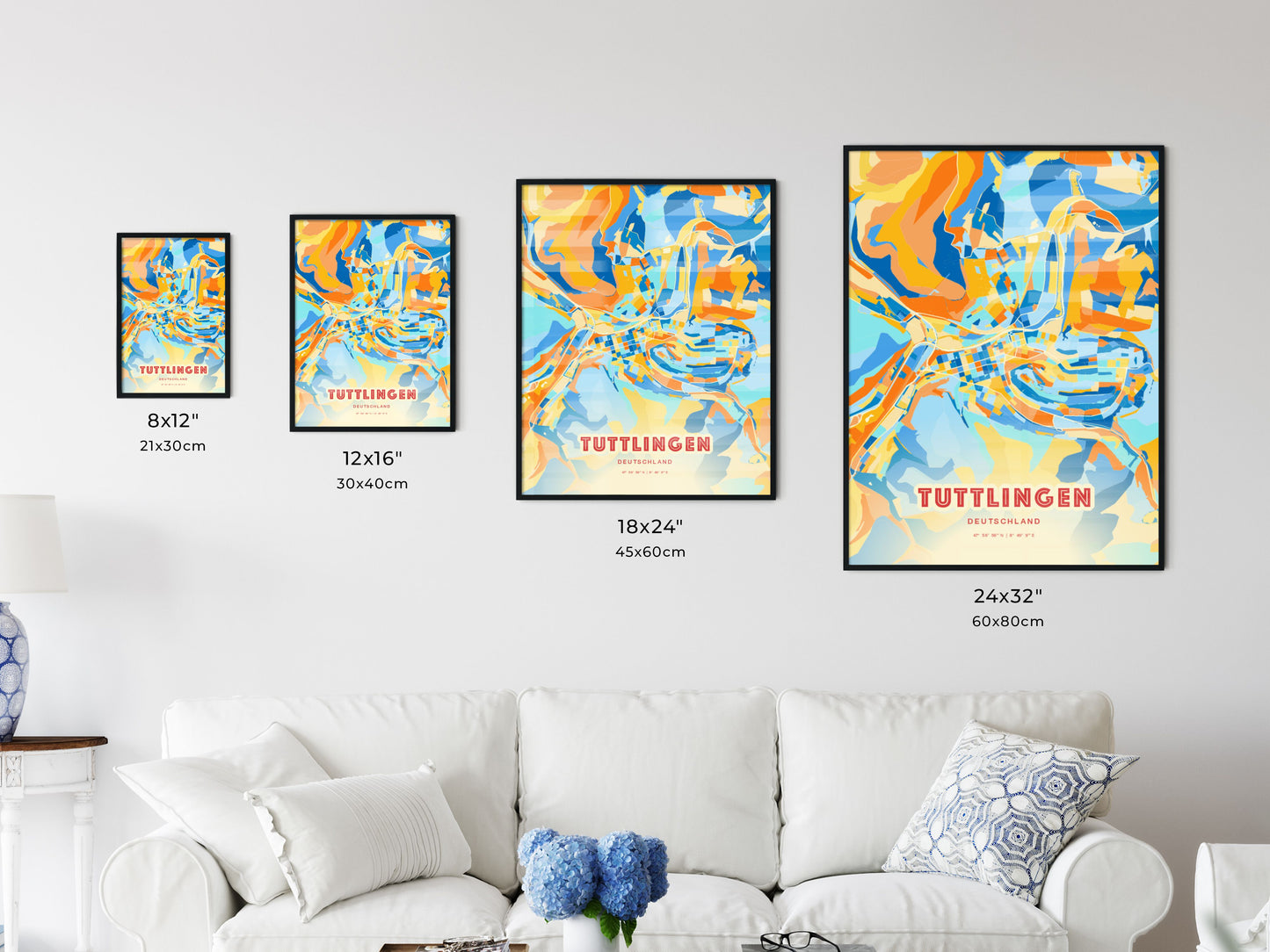 Colorful TUTTLINGEN GERMANY Fine Art Map Blue Orange