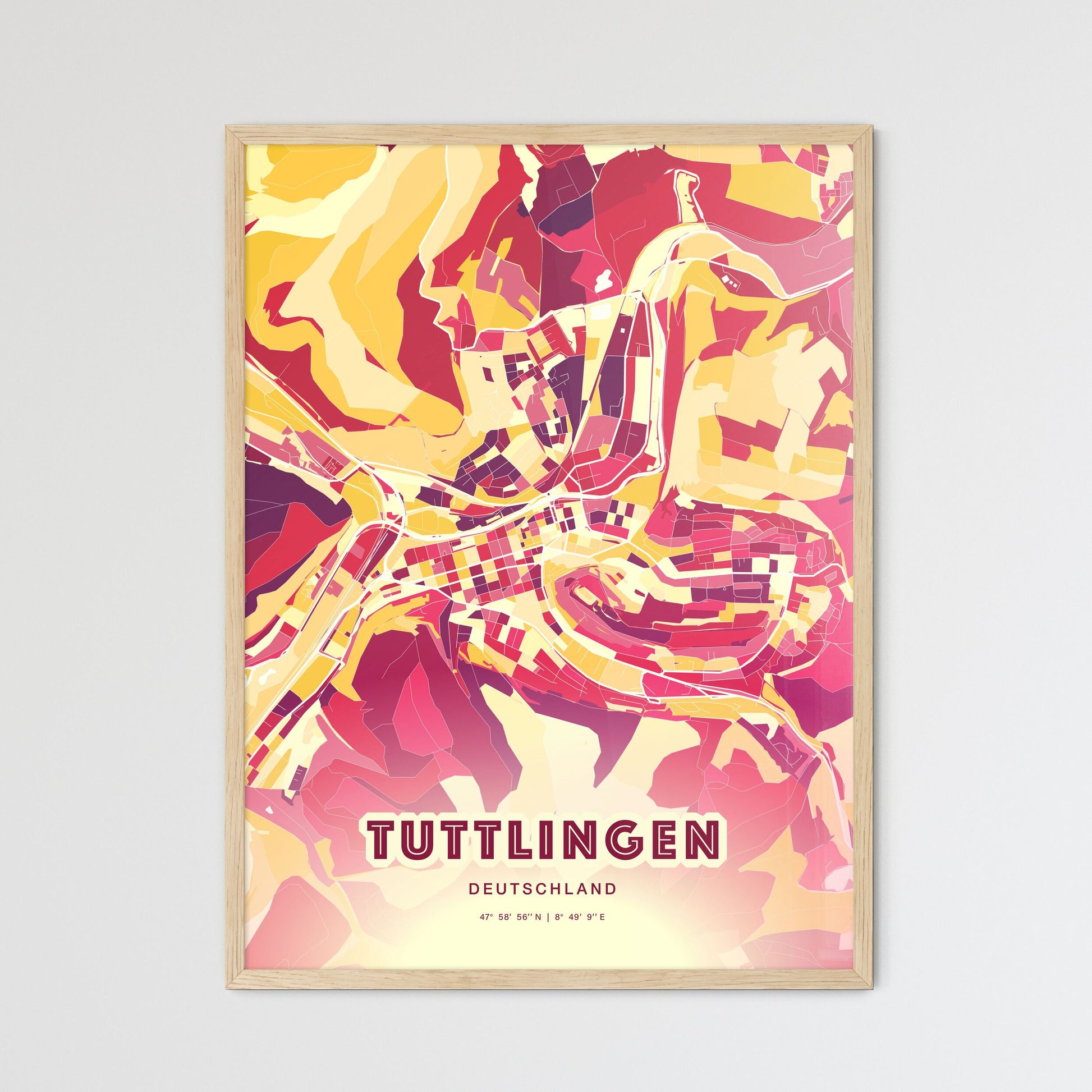 Colorful TUTTLINGEN GERMANY Fine Art Map Hot Red