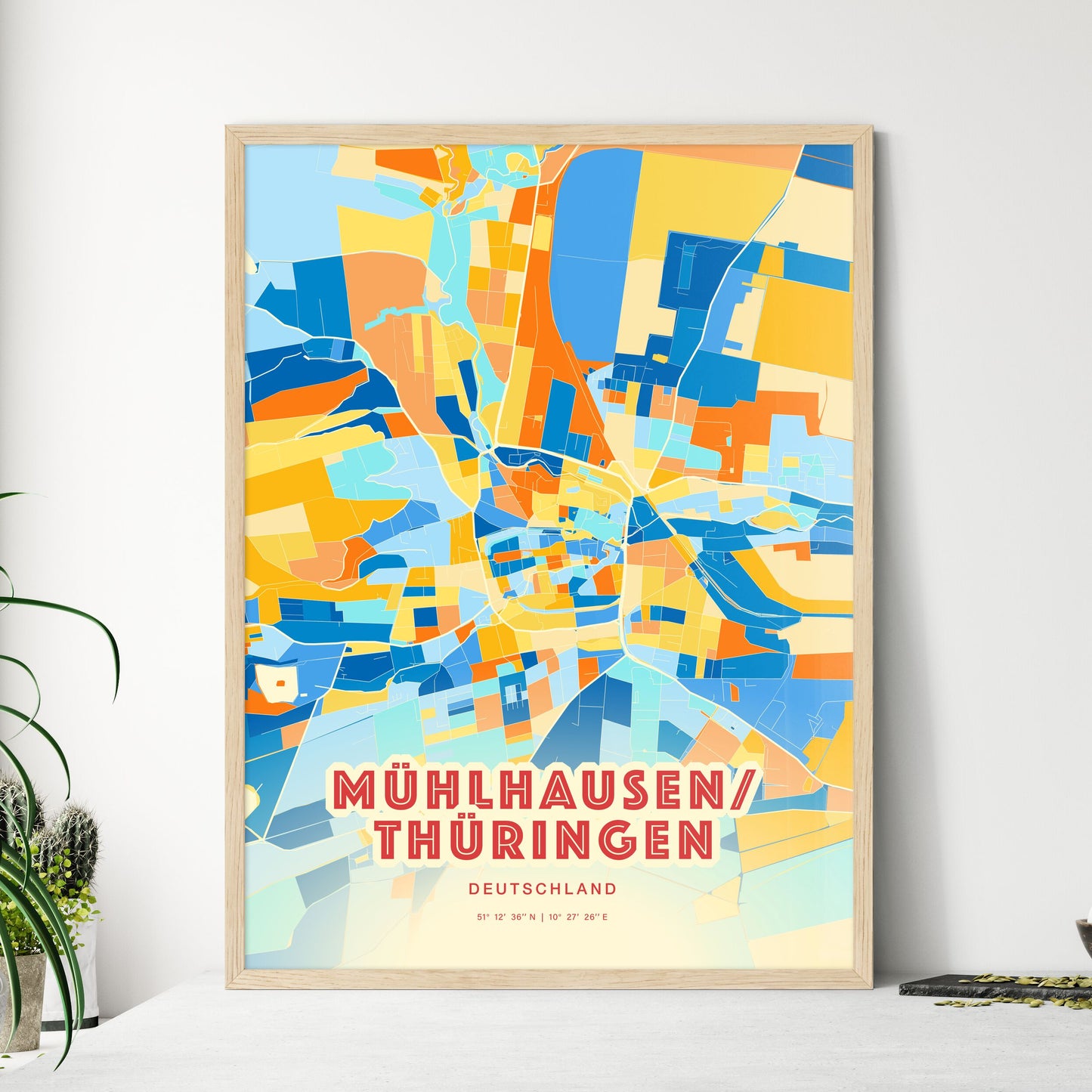 Colorful MUHLHAUSEN/THURINGIA GERMANY Fine Art Map Blue Orange