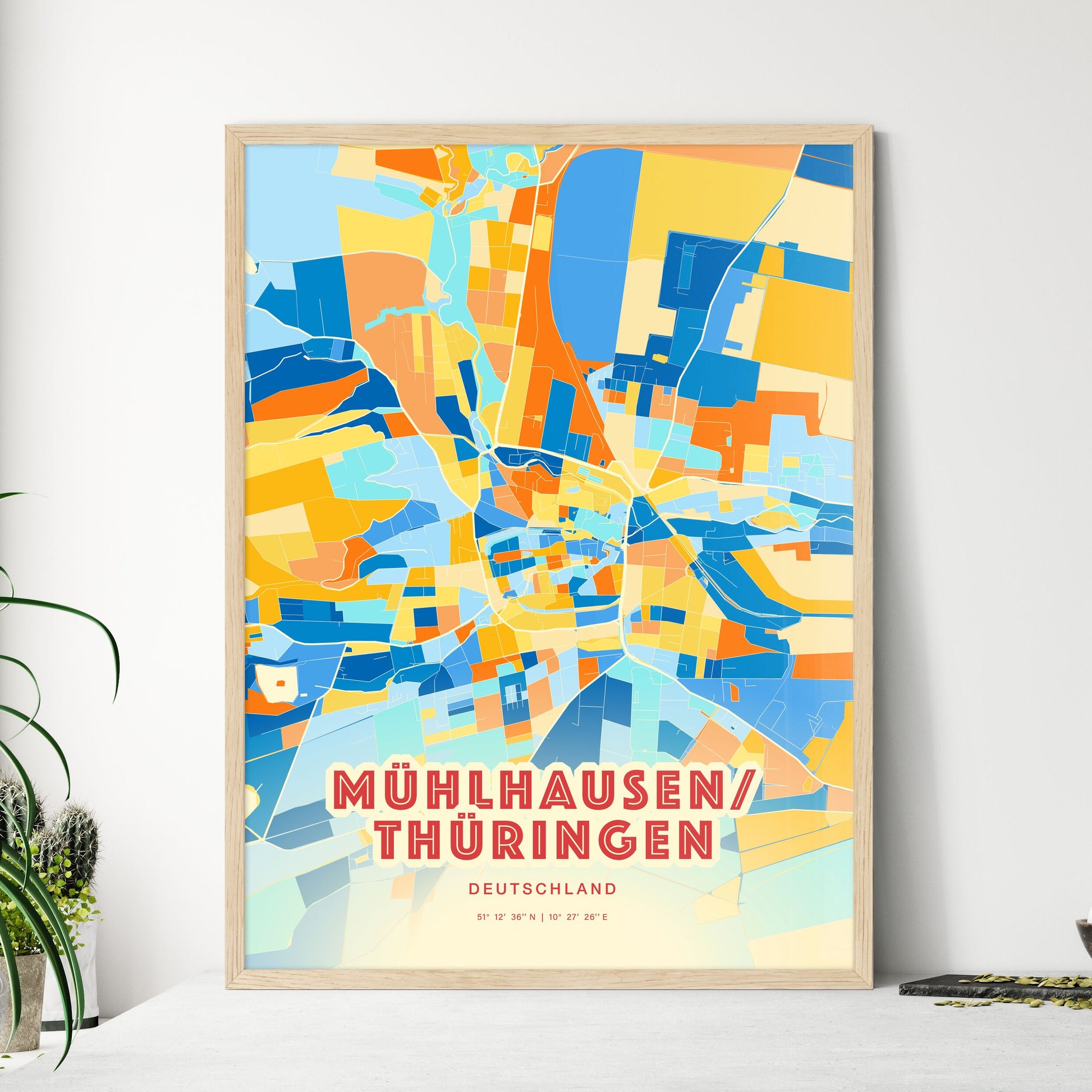 Colorful MUHLHAUSEN/THURINGIA GERMANY Fine Art Map Blue Orange