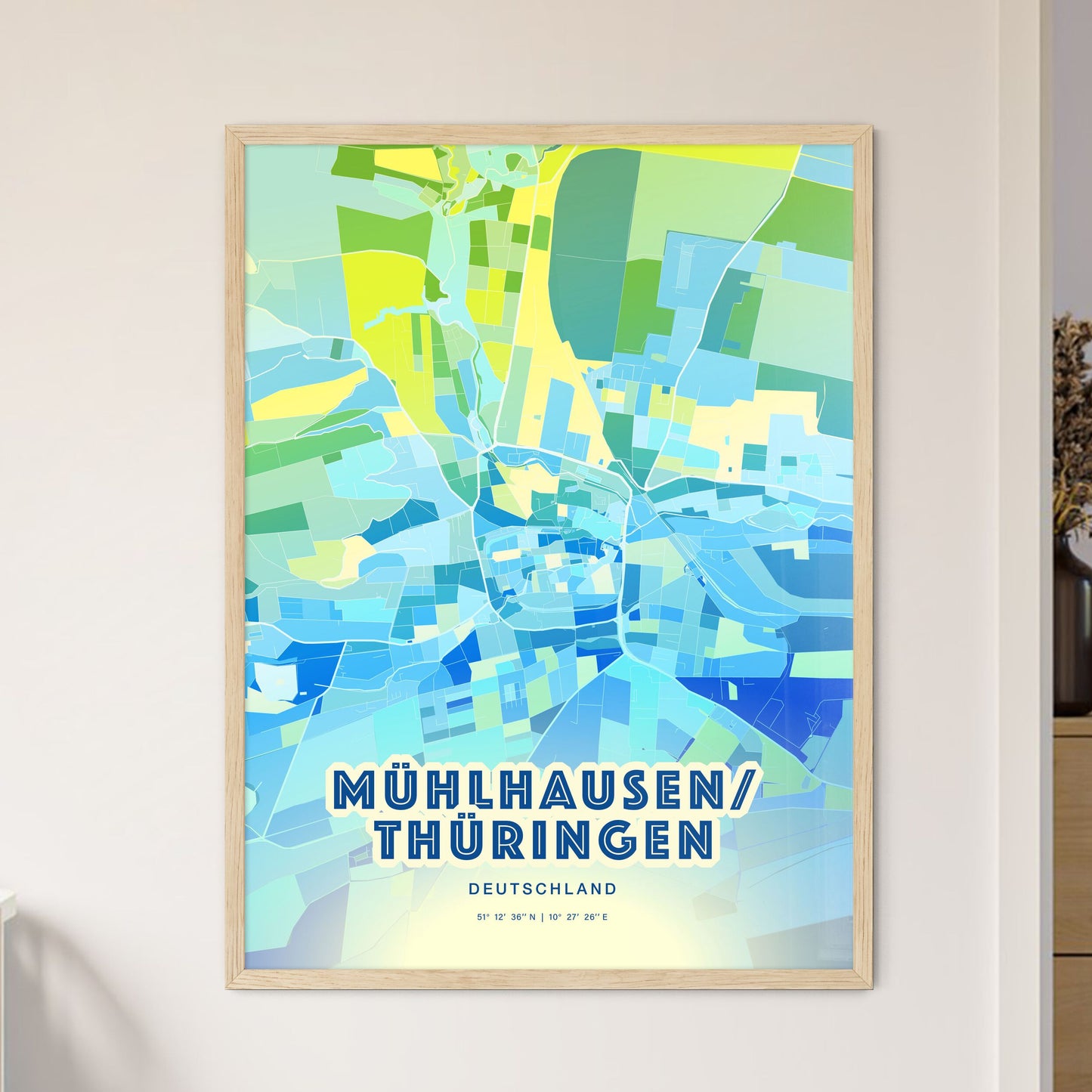 Colorful MUHLHAUSEN/THURINGIA GERMANY Fine Art Map Cool Blue