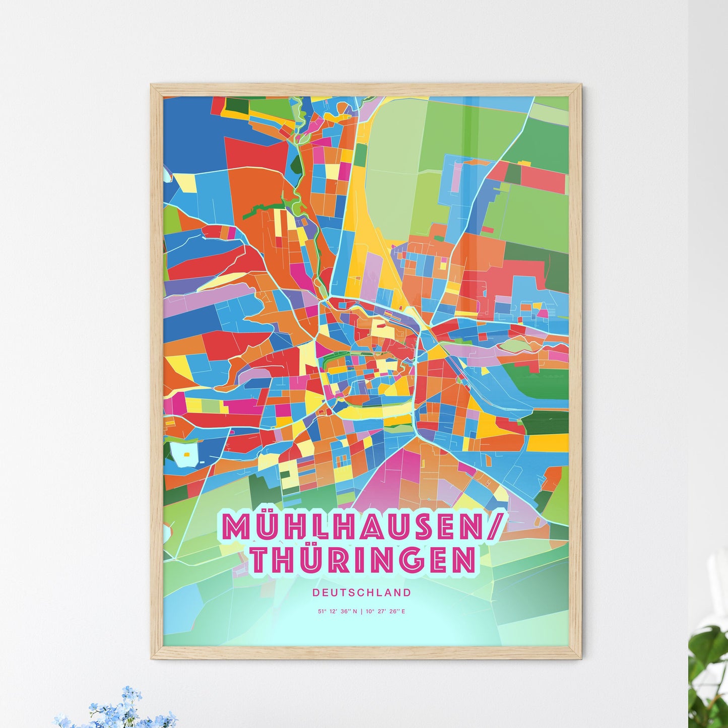 Colorful MUHLHAUSEN/THURINGIA GERMANY Fine Art Map Crazy Colors