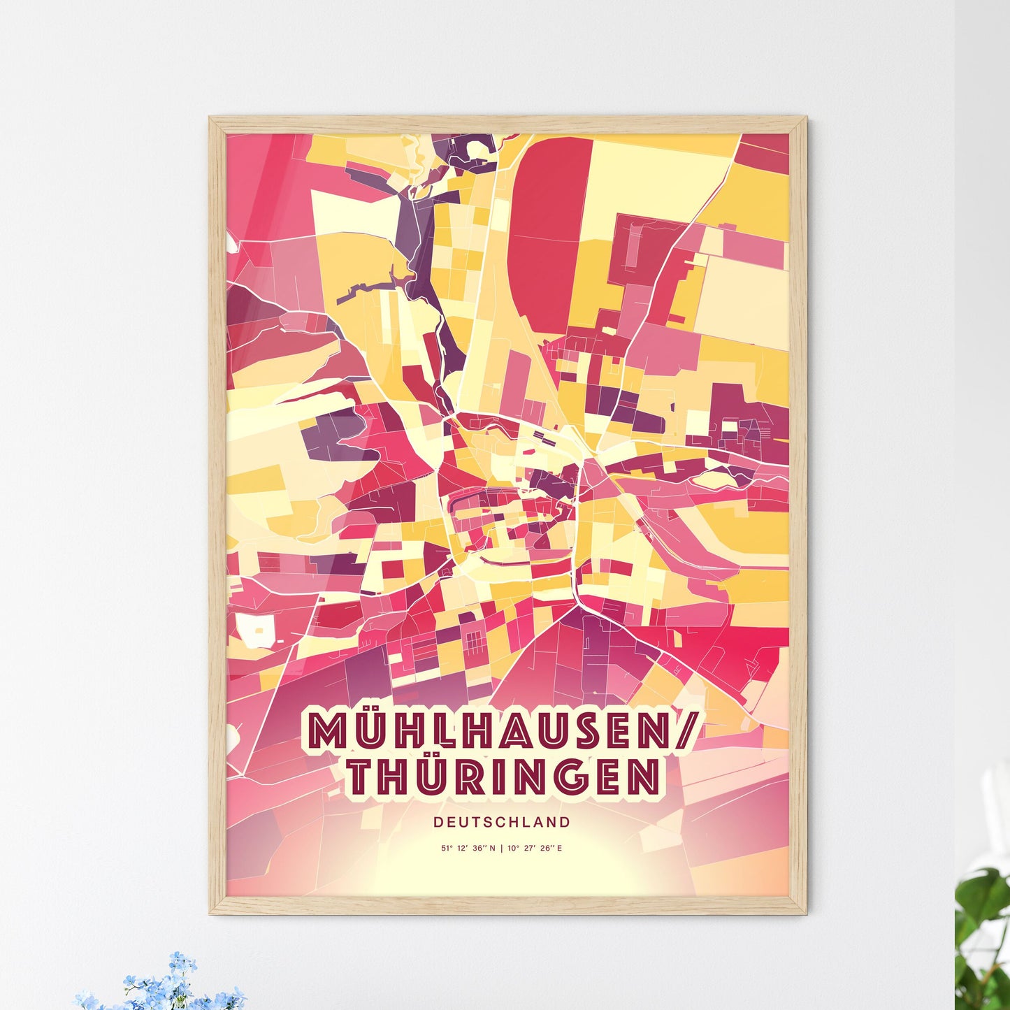 Colorful MUHLHAUSEN/THURINGIA GERMANY Fine Art Map Hot Red