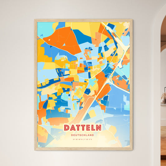 Colorful DATTELN GERMANY Fine Art Map Blue Orange