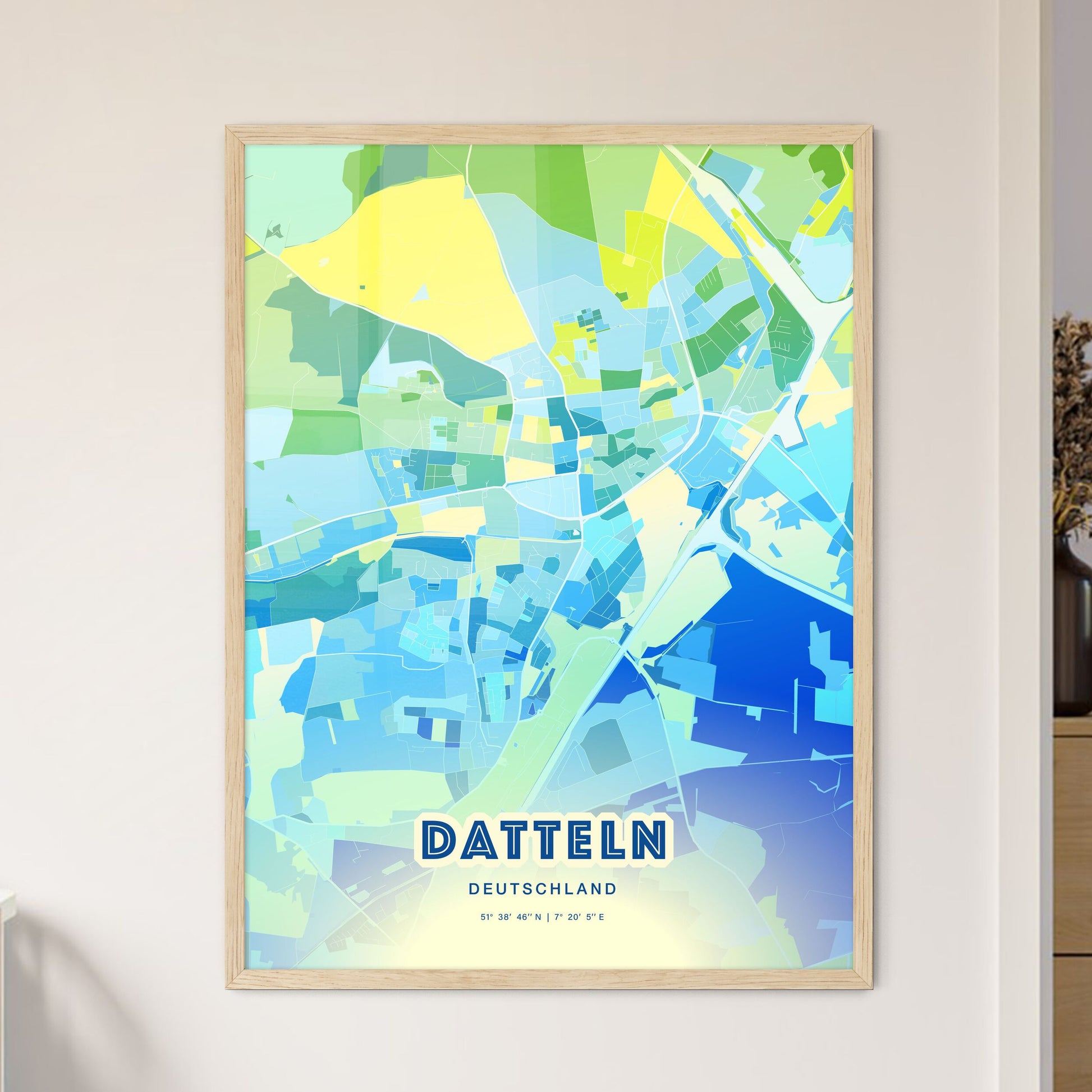 Colorful DATTELN GERMANY Fine Art Map Cool Blue