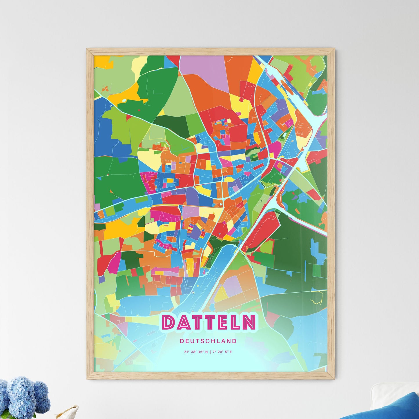 Colorful DATTELN GERMANY Fine Art Map Crazy Colors