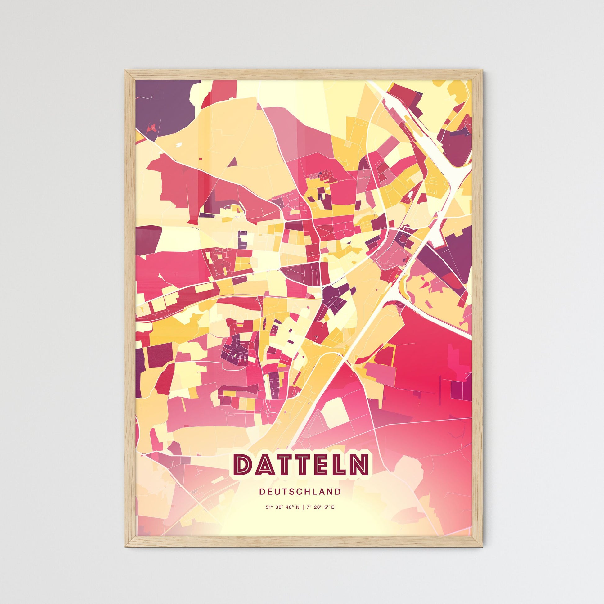 Colorful DATTELN GERMANY Fine Art Map Hot Red