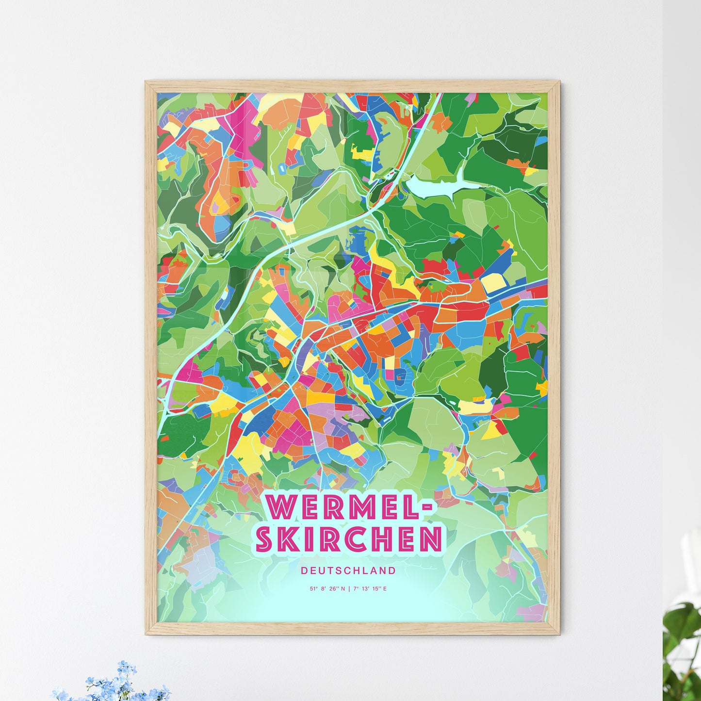 Colorful WERMELSKIRCHEN GERMANY Fine Art Map Crazy Colors
