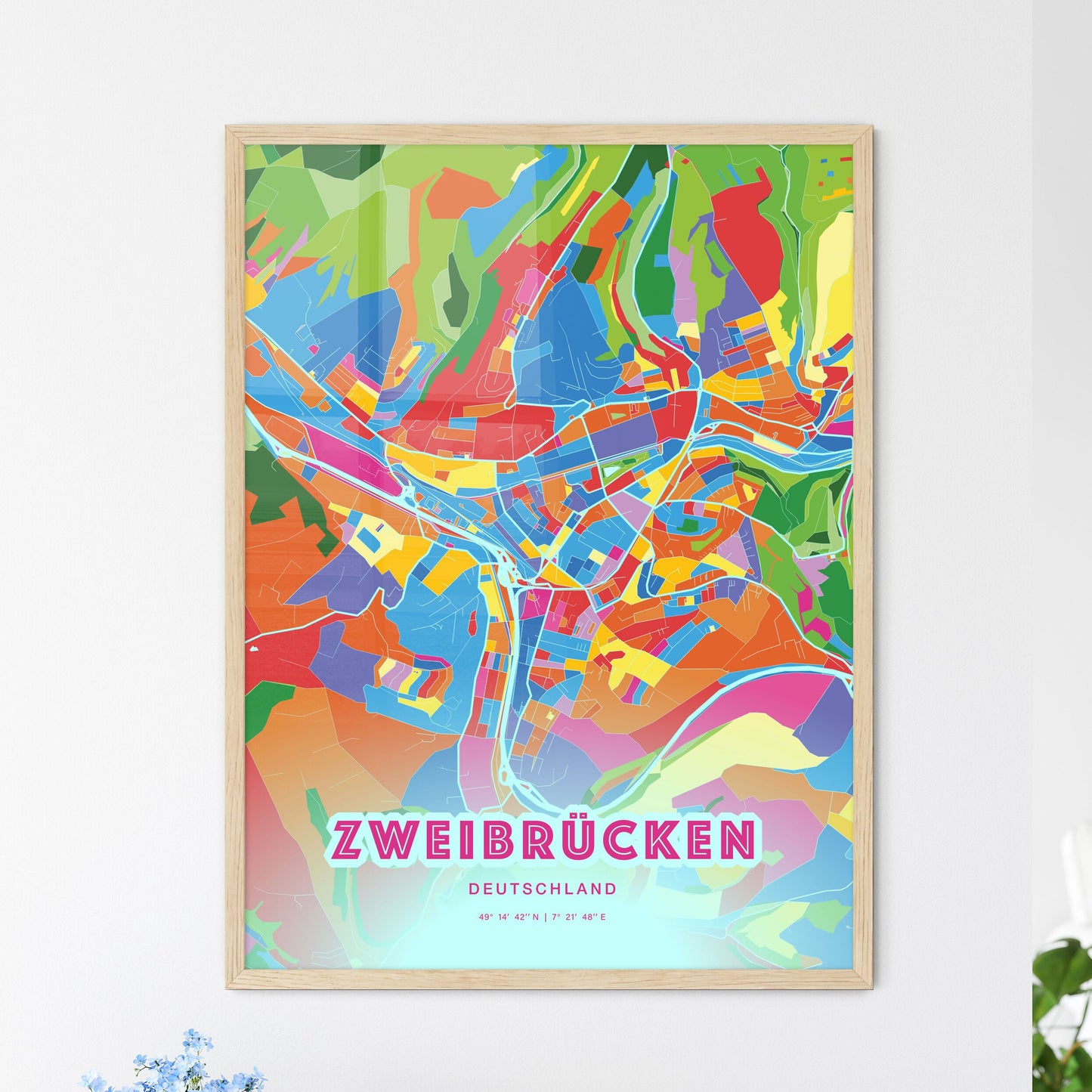 Colorful ZWEIBRUCKEN GERMANY Fine Art Map Crazy Colors
