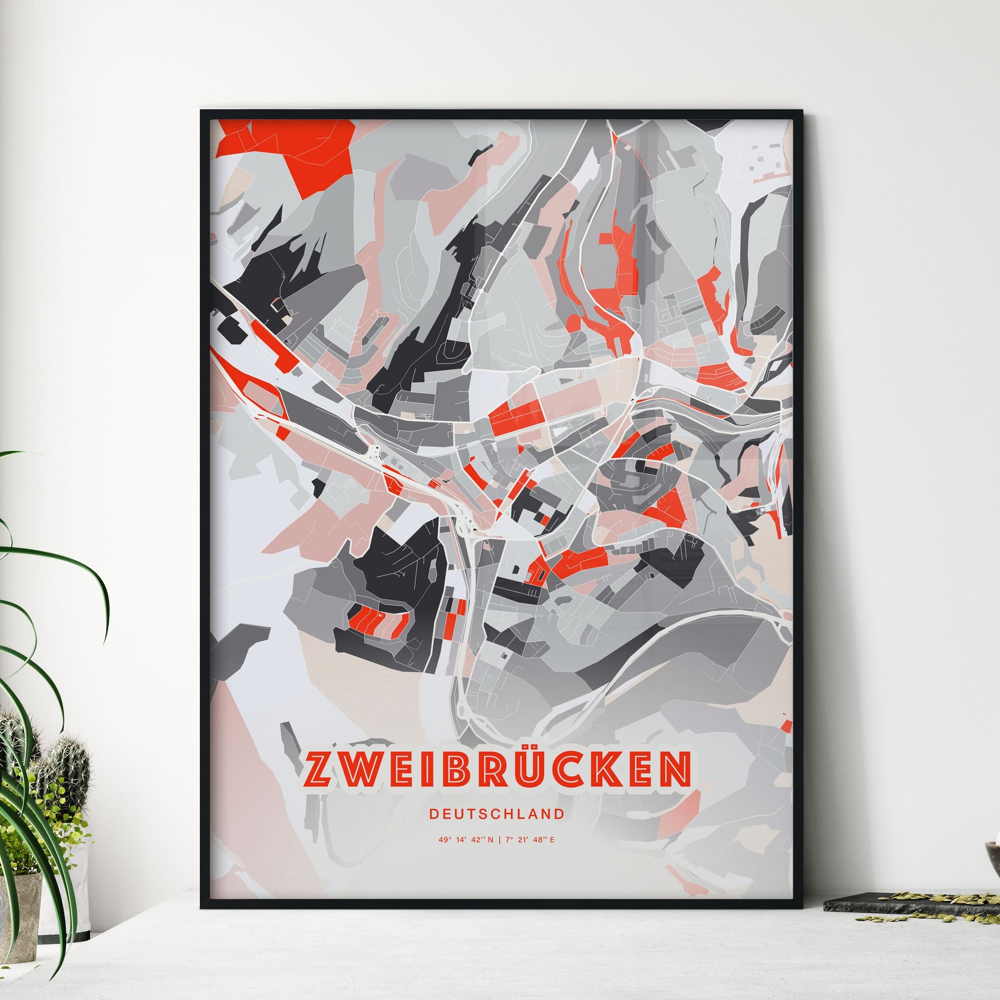 Colorful ZWEIBRUCKEN GERMANY Fine Art Map Modern