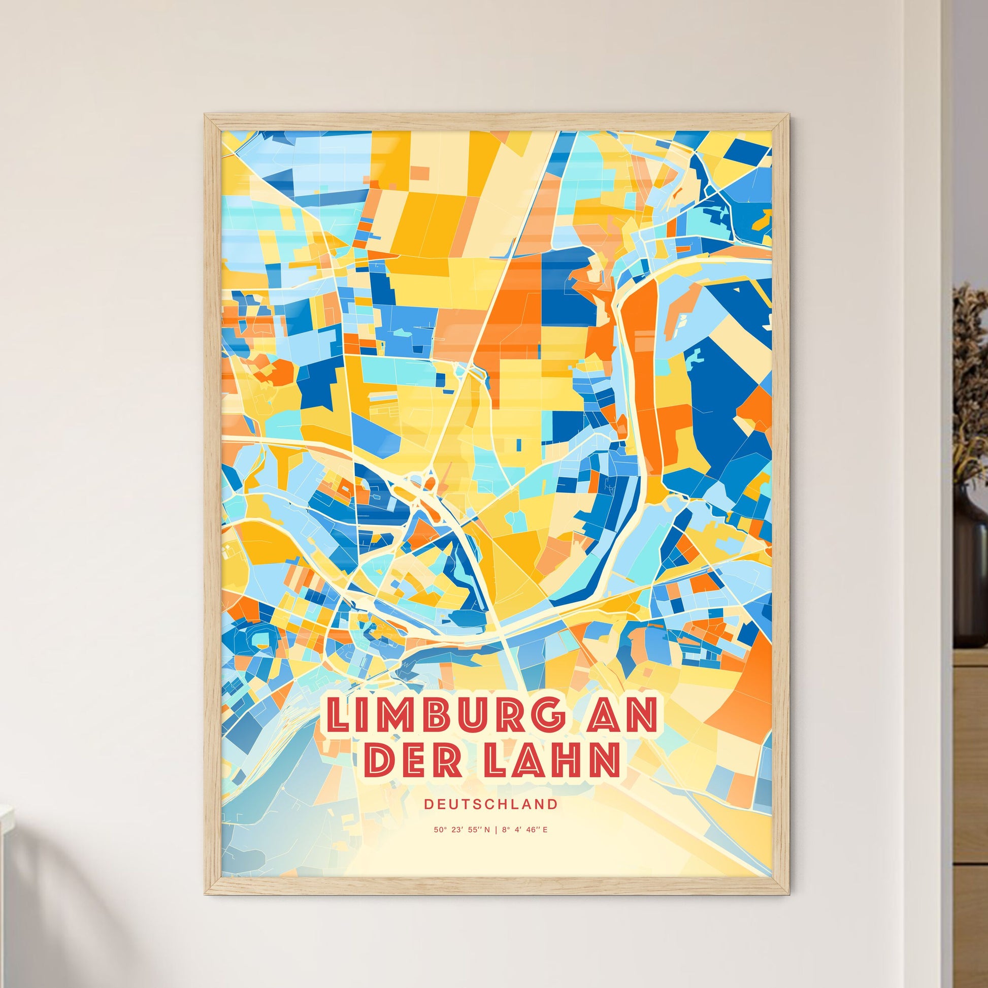 Colorful LIMBURG AN DER LAHN GERMANY Fine Art Map Blue Orange