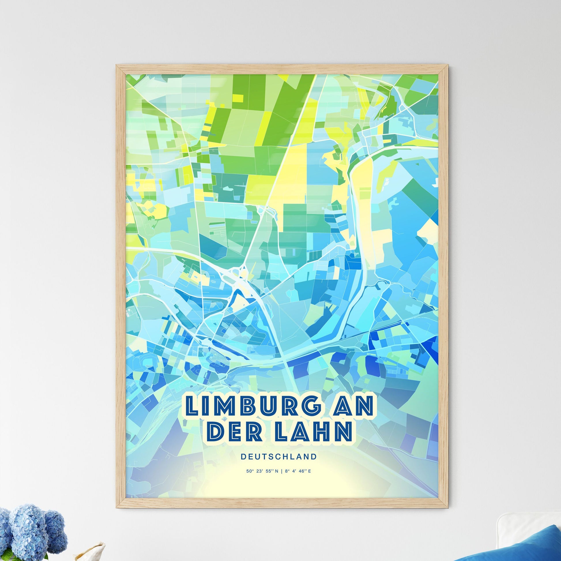 Colorful LIMBURG AN DER LAHN GERMANY Fine Art Map Cool Blue