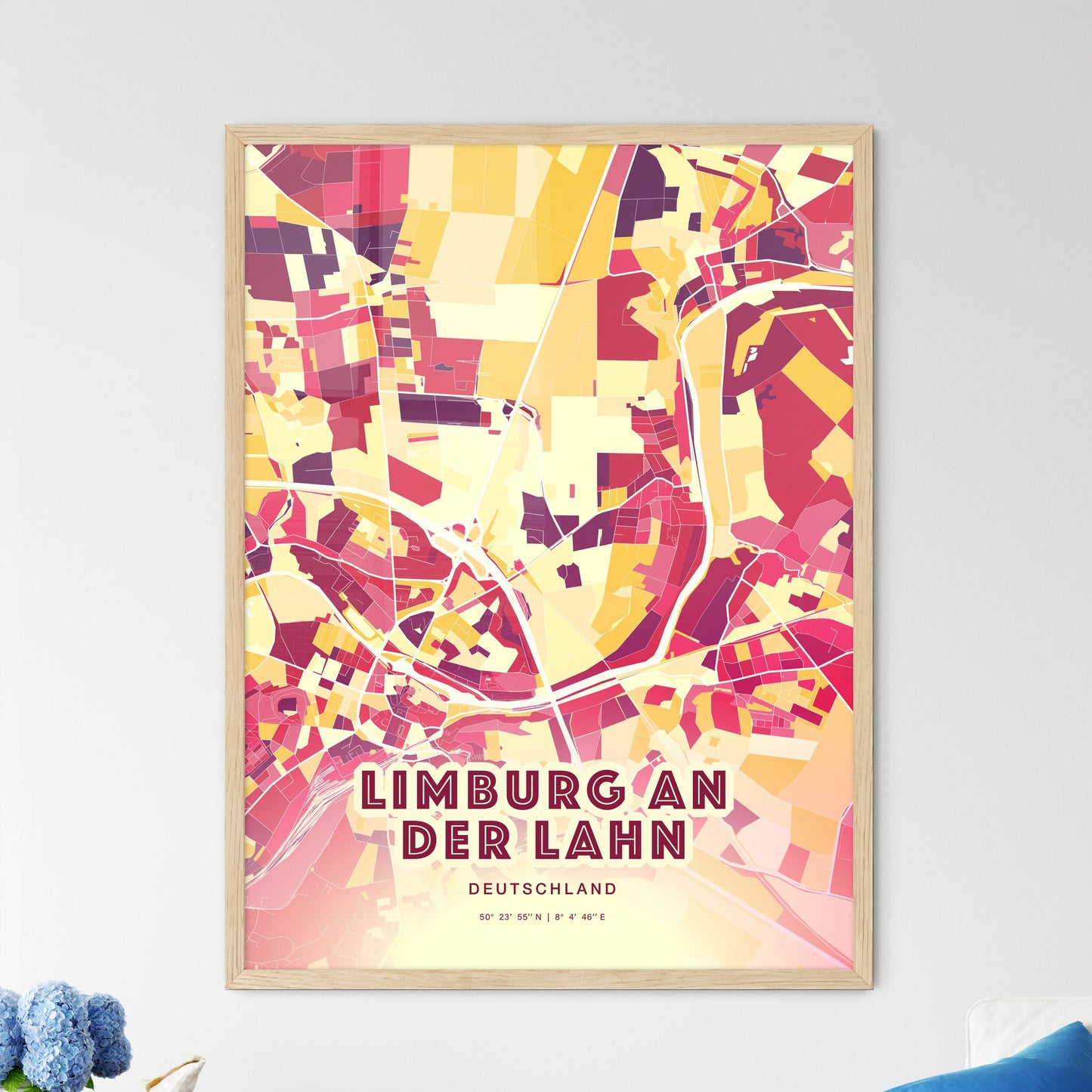 Colorful LIMBURG AN DER LAHN GERMANY Fine Art Map Hot Red