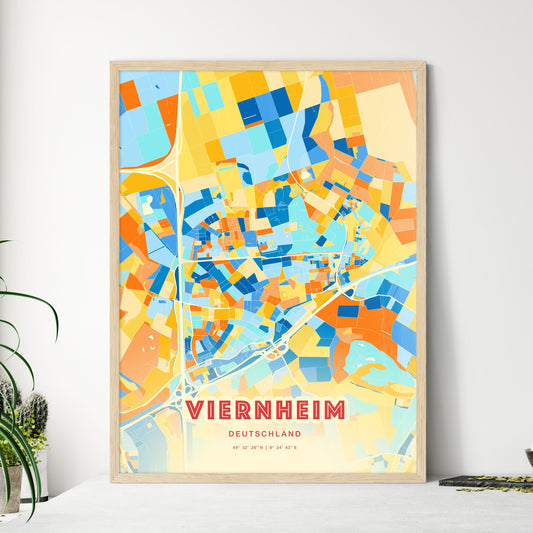 Colorful VIERNHEIM GERMANY Fine Art Map Blue Orange