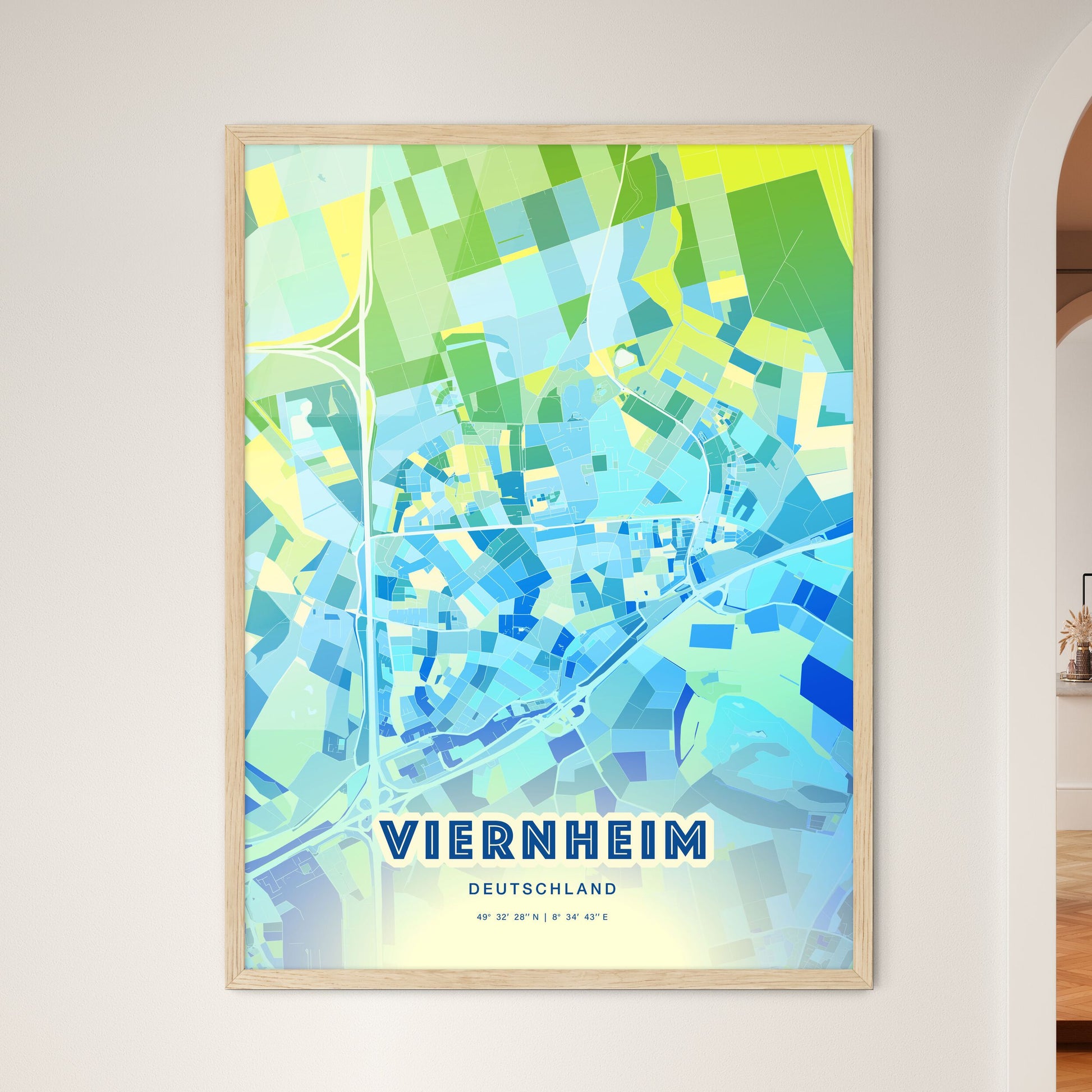 Colorful VIERNHEIM GERMANY Fine Art Map Cool Blue