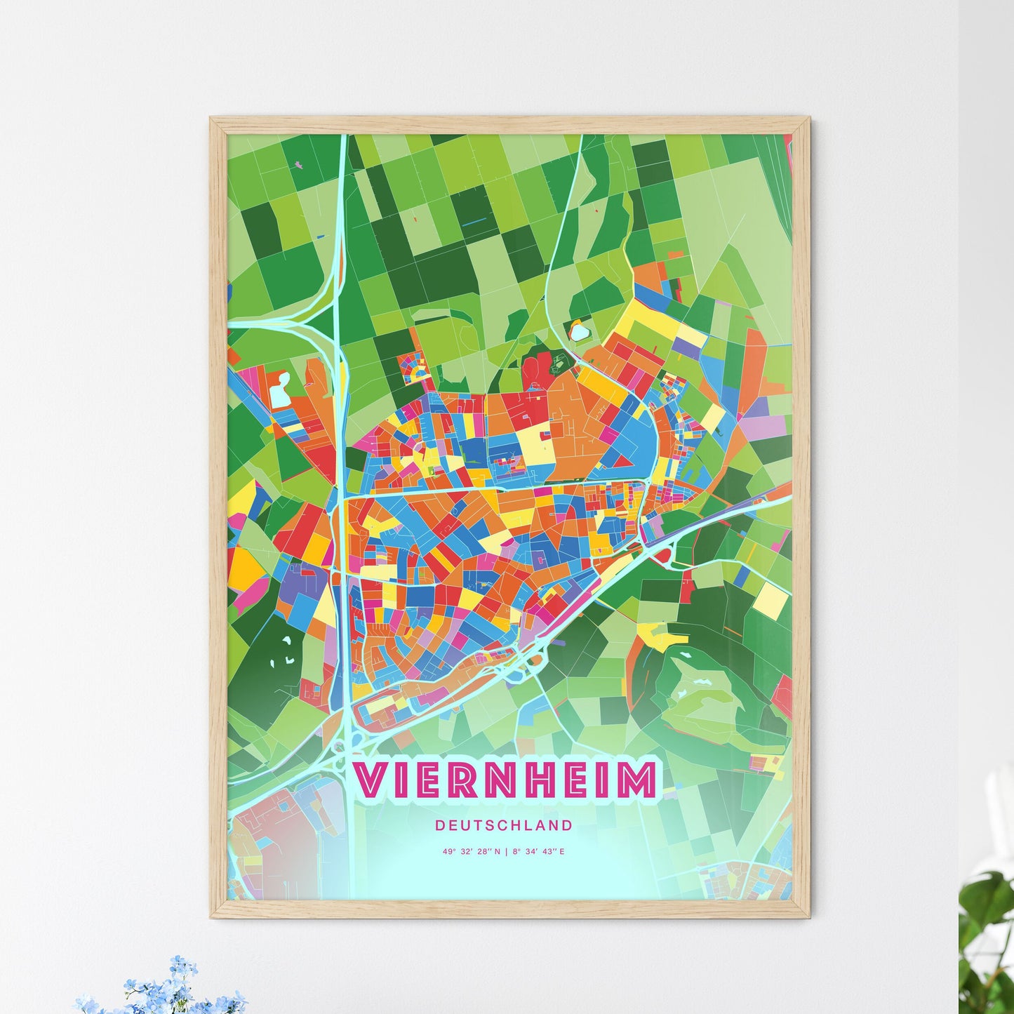 Colorful VIERNHEIM GERMANY Fine Art Map Crazy Colors