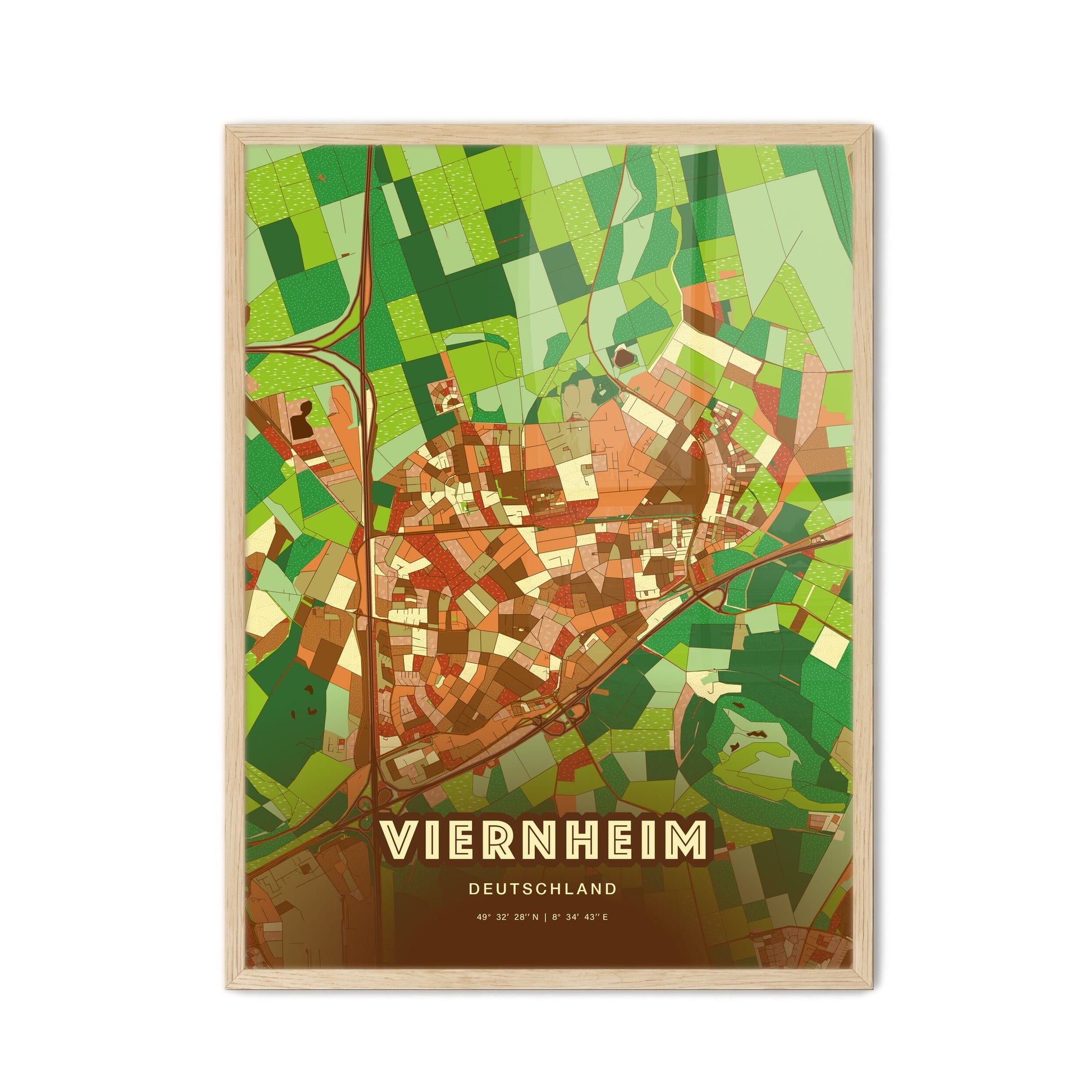 Colorful VIERNHEIM GERMANY Fine Art Map Farmhouse