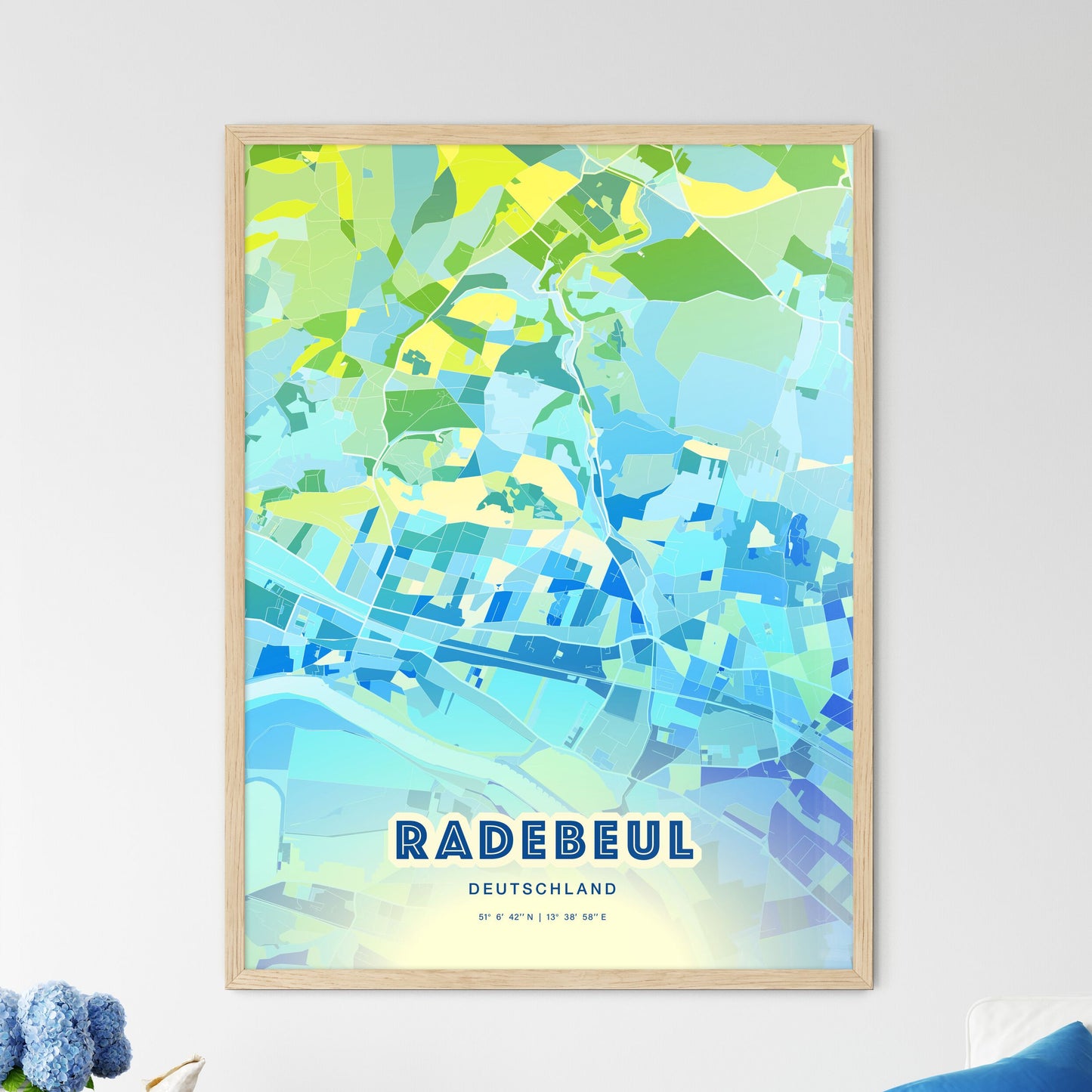 Colorful RADEBEUL GERMANY Fine Art Map Cool Blue