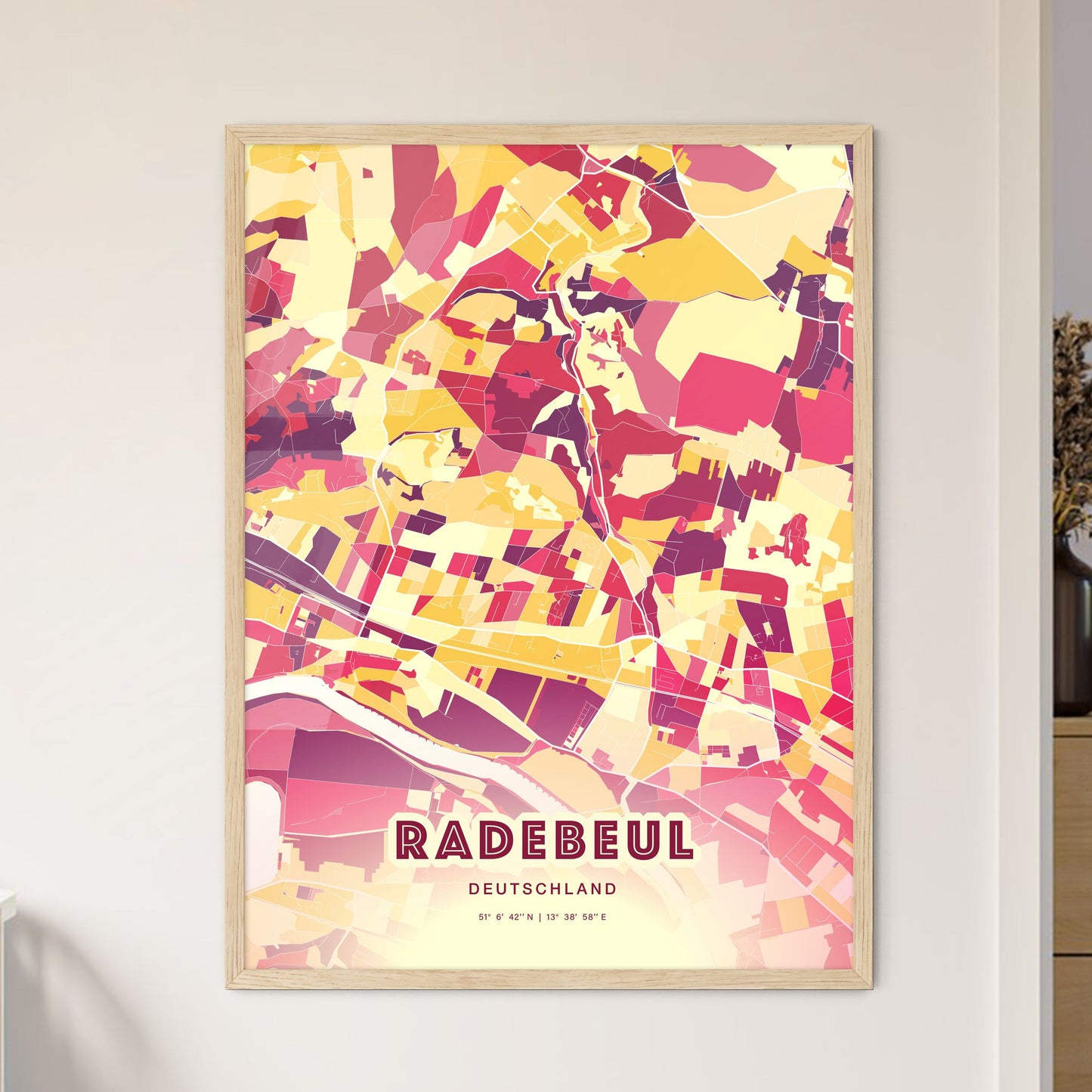 Colorful RADEBEUL GERMANY Fine Art Map Hot Red