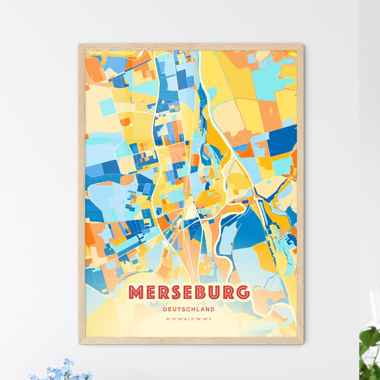 Colorful MERSEBURG GERMANY Fine Art Map Blue Orange