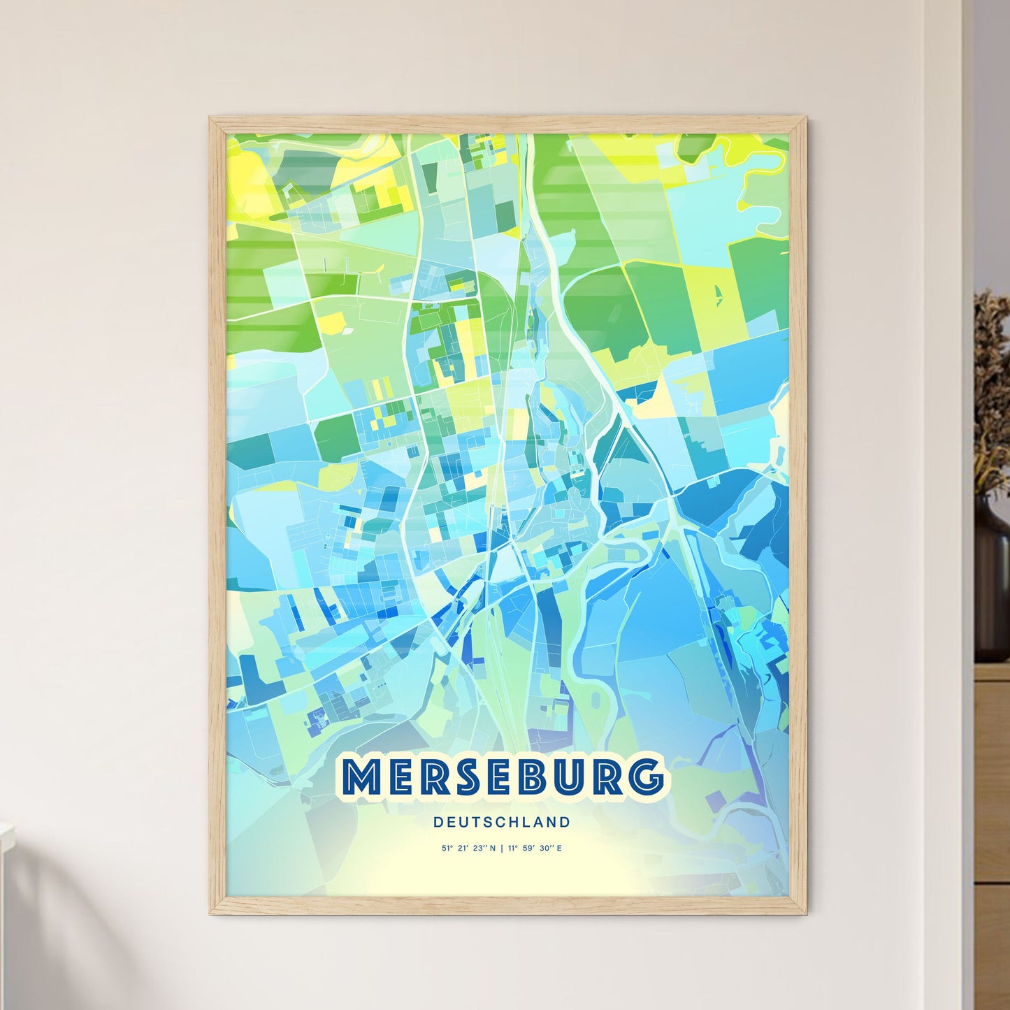 Colorful MERSEBURG GERMANY Fine Art Map Cool Blue