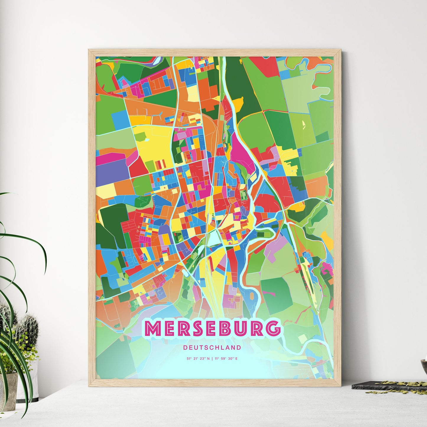 Colorful MERSEBURG GERMANY Fine Art Map Crazy Colors