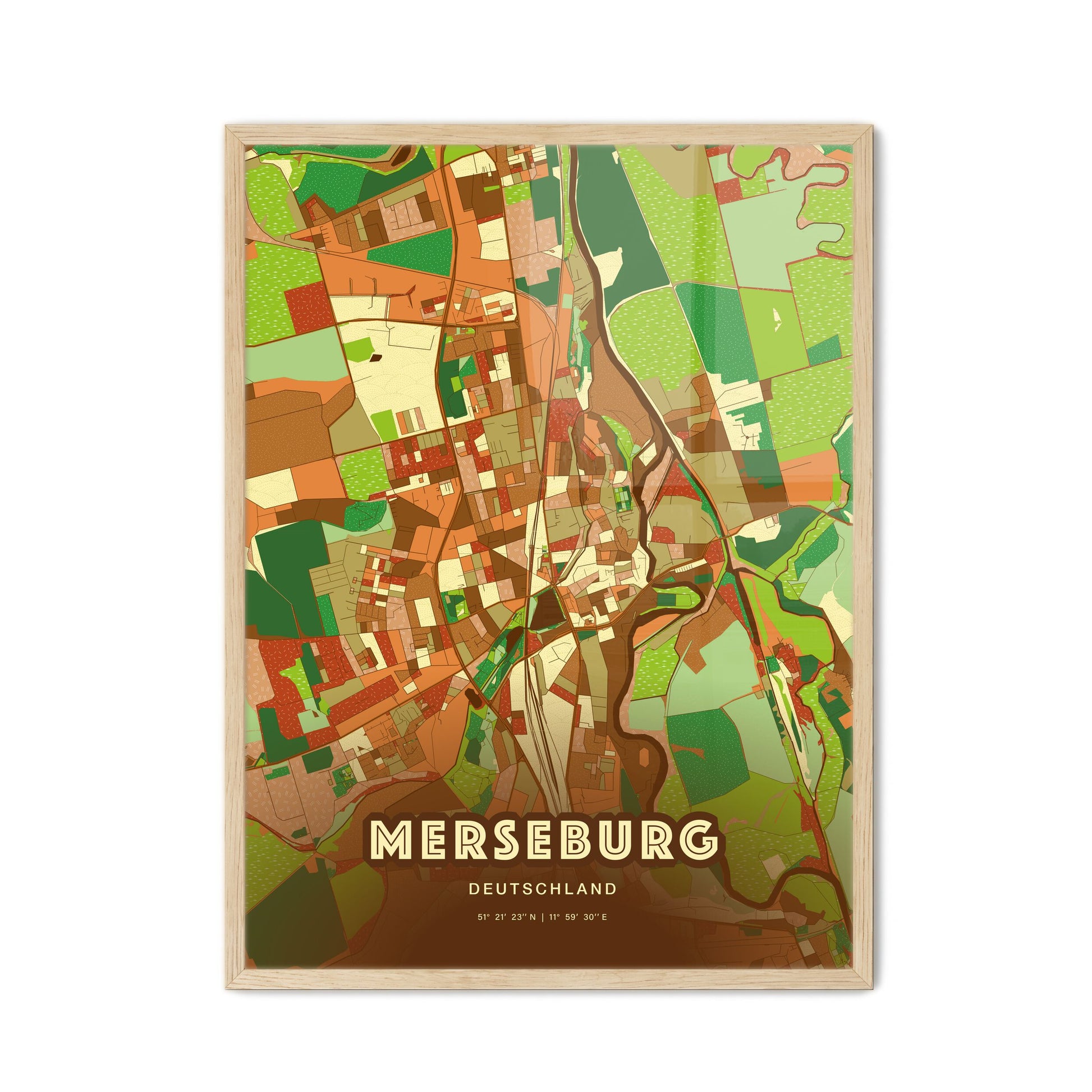 Colorful MERSEBURG GERMANY Fine Art Map Farmhouse