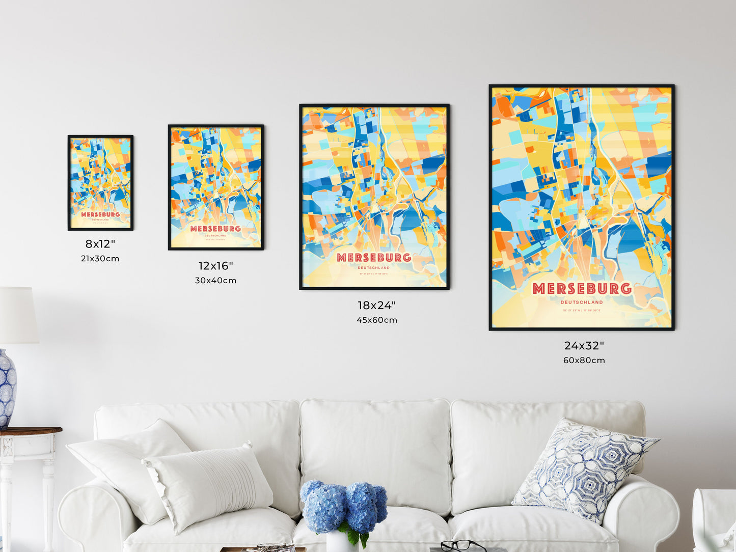 Colorful MERSEBURG GERMANY Fine Art Map Blue Orange