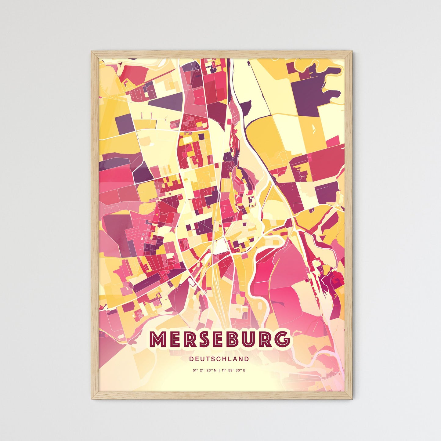 Colorful MERSEBURG GERMANY Fine Art Map Hot Red