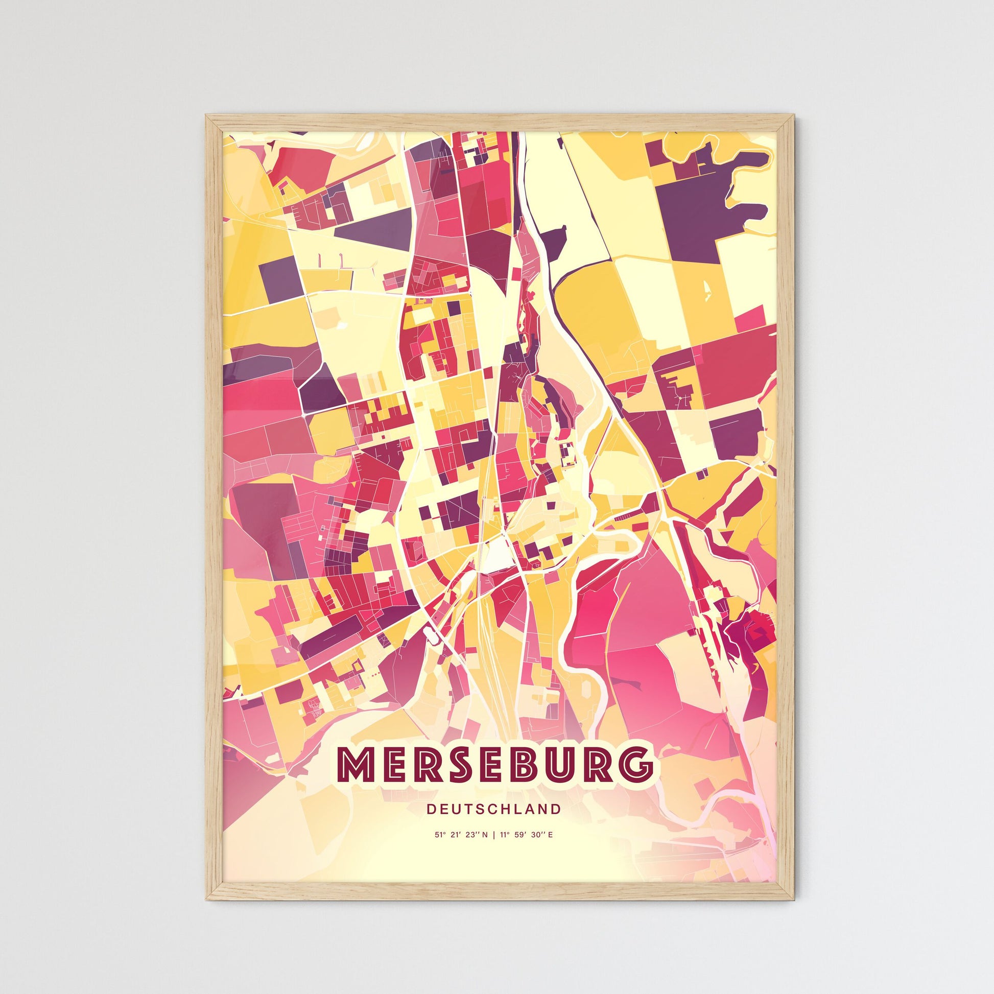 Colorful MERSEBURG GERMANY Fine Art Map Hot Red