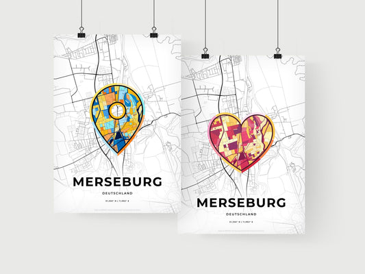 MERSEBURG GERMANY minimal art map with a colorful icon. Where it all began, Couple map gift.