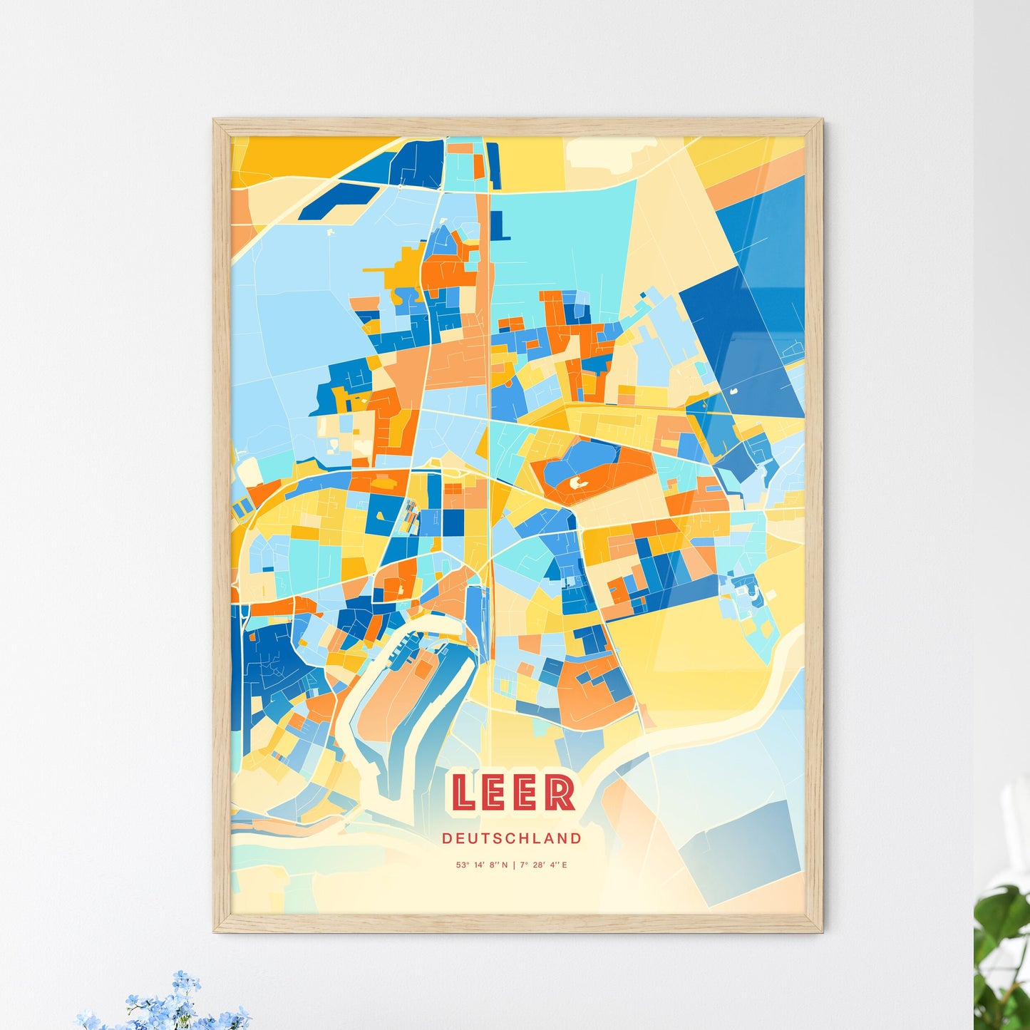 Colorful LEER GERMANY Fine Art Map Blue Orange