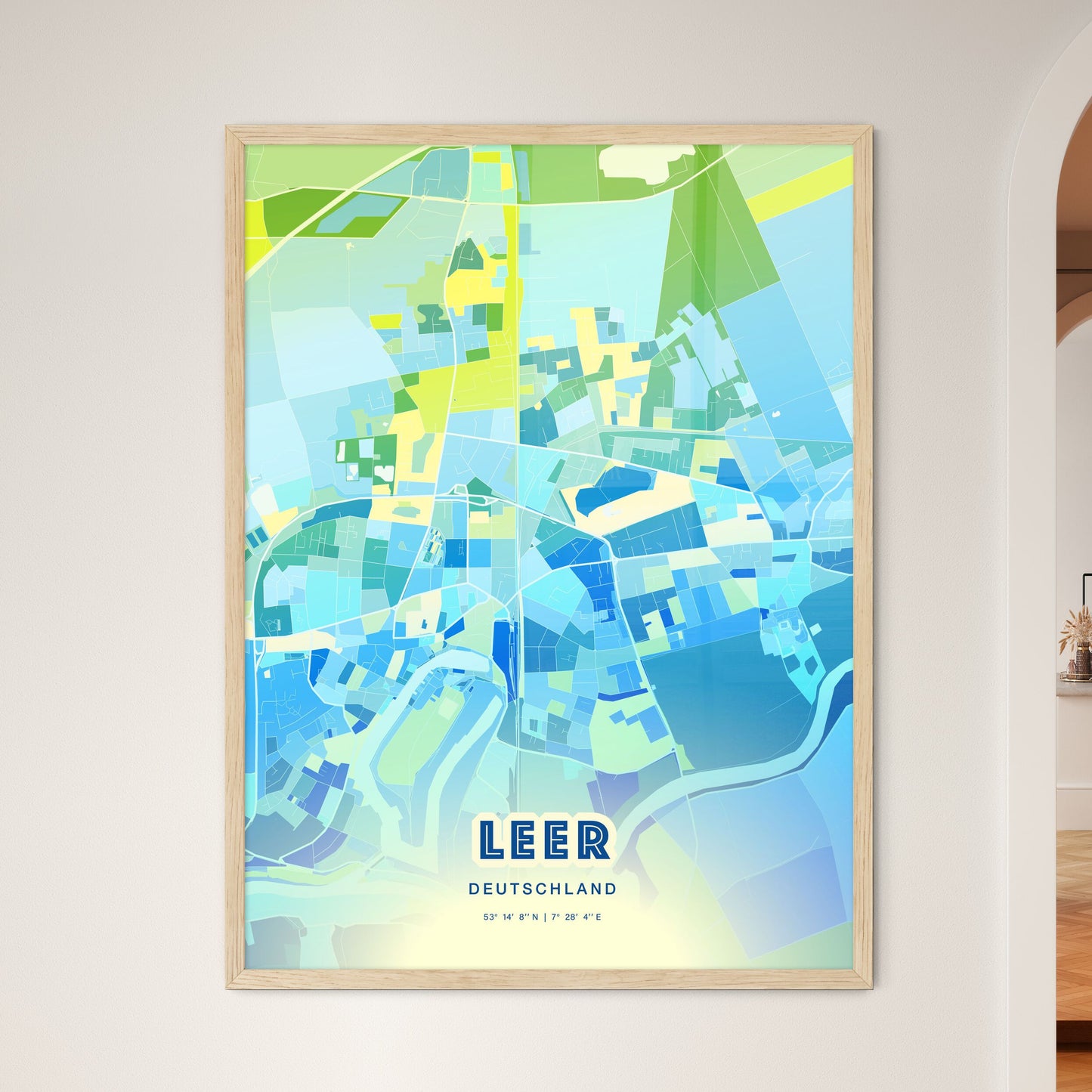 Colorful LEER GERMANY Fine Art Map Cool Blue