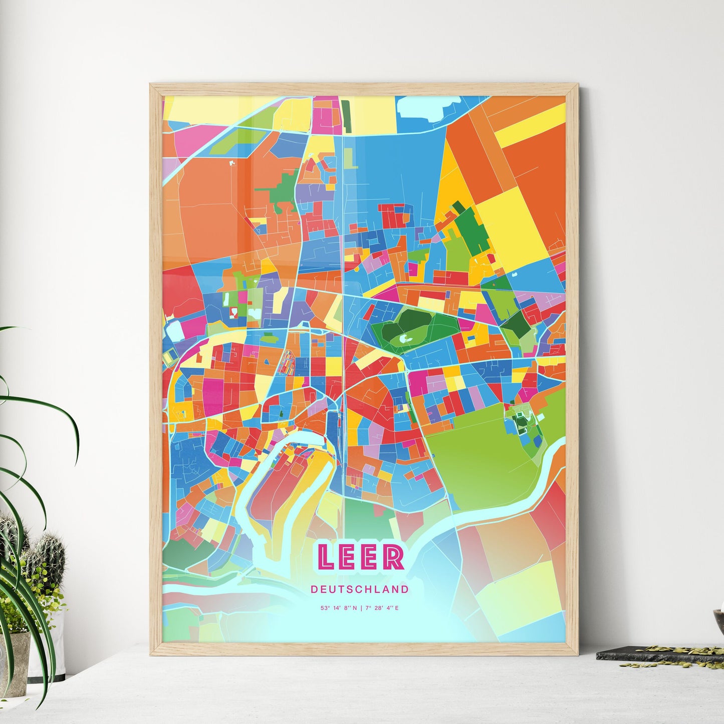 Colorful LEER GERMANY Fine Art Map Crazy Colors